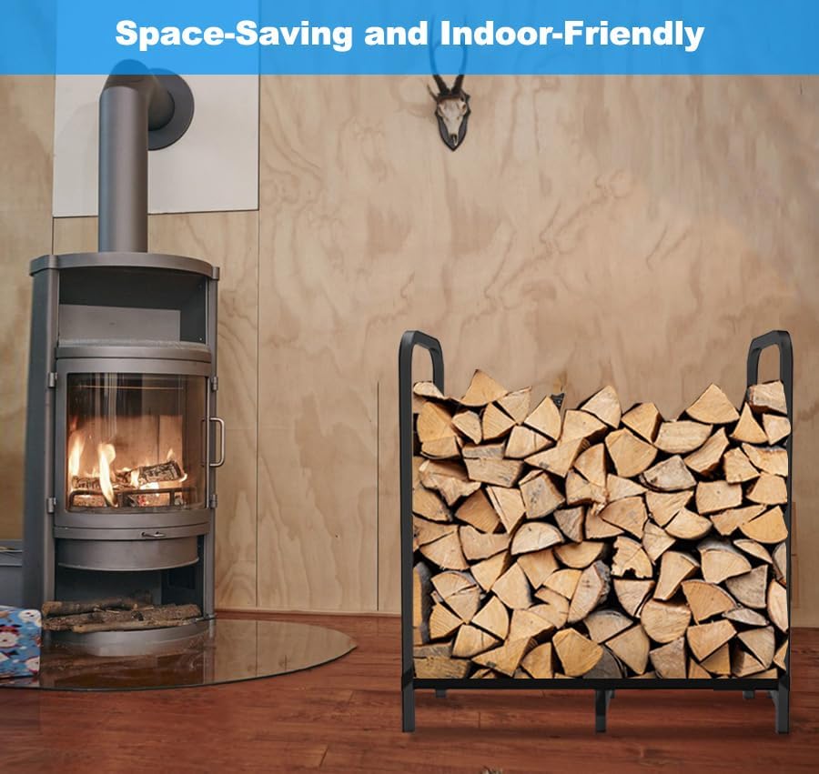 Detalle 2 de Tikimilor 2.8ft Adjustable Firewood Rack, Black Powder-Coated Steel