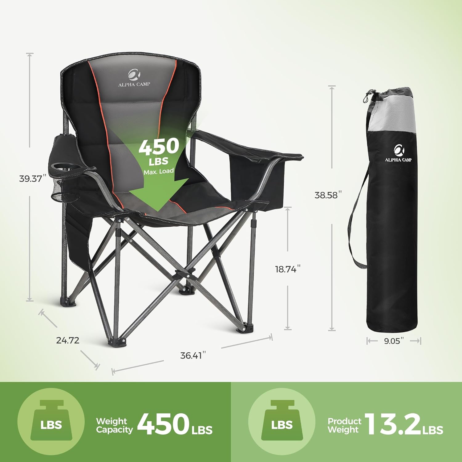 Thumbnail 2 de LET'S CAMP Folding Oversized Camping Chair (2-Pack) with Cup Holder, Storage & Cooler Bag — 450 LBS Capacity