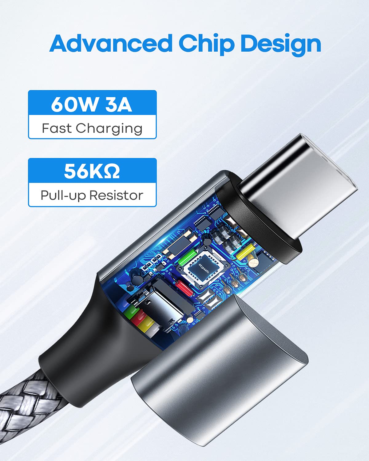 Thumbnail 2 de etguuds USB-C auf USB-C Kurz-Kabel (30 cm) – 2er Set, bis 60 W PD & 480 Mbit/s, Nylon, grau