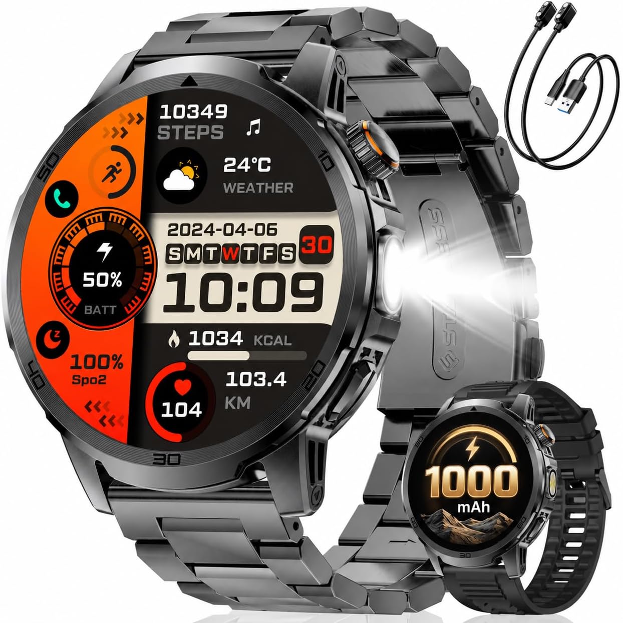 Detalle de LIMIGE EF19-A smartwatch met ledlamp, 1,85-inchscherm en 110+ sportmodi