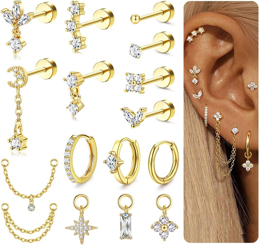Imagen de MILACOLATO Helix Piercing Jewellery – Flat Back Earring Set (316L Surgical Steel) en OfertitasTOP