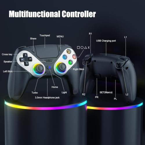 Thumbnail 3 de Dinosoo Manette sans fil RGB pour PS5/Pro/Slim/PC avec palettes arrière et fonctions avancées