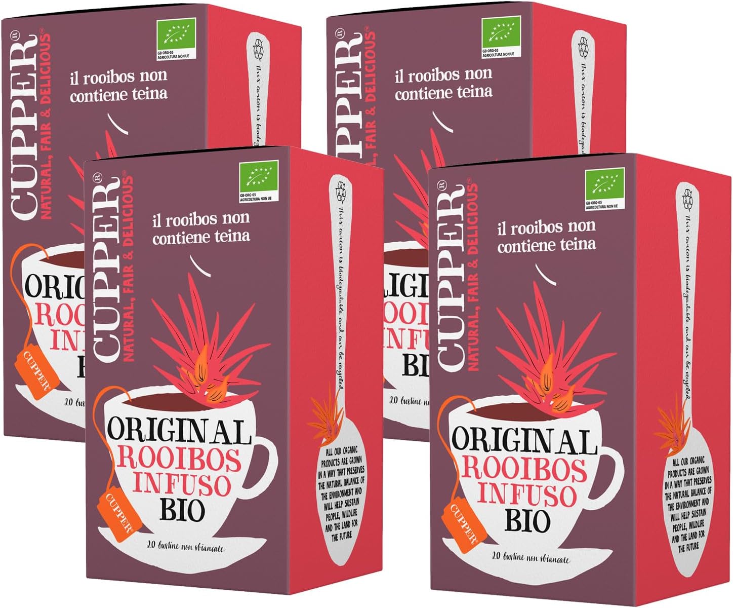 Detalle de Cupper Infuso Rooibos Biologico — 4 confezioni da 20 bustine (80 bustine totali) di tisana al Rooibos
