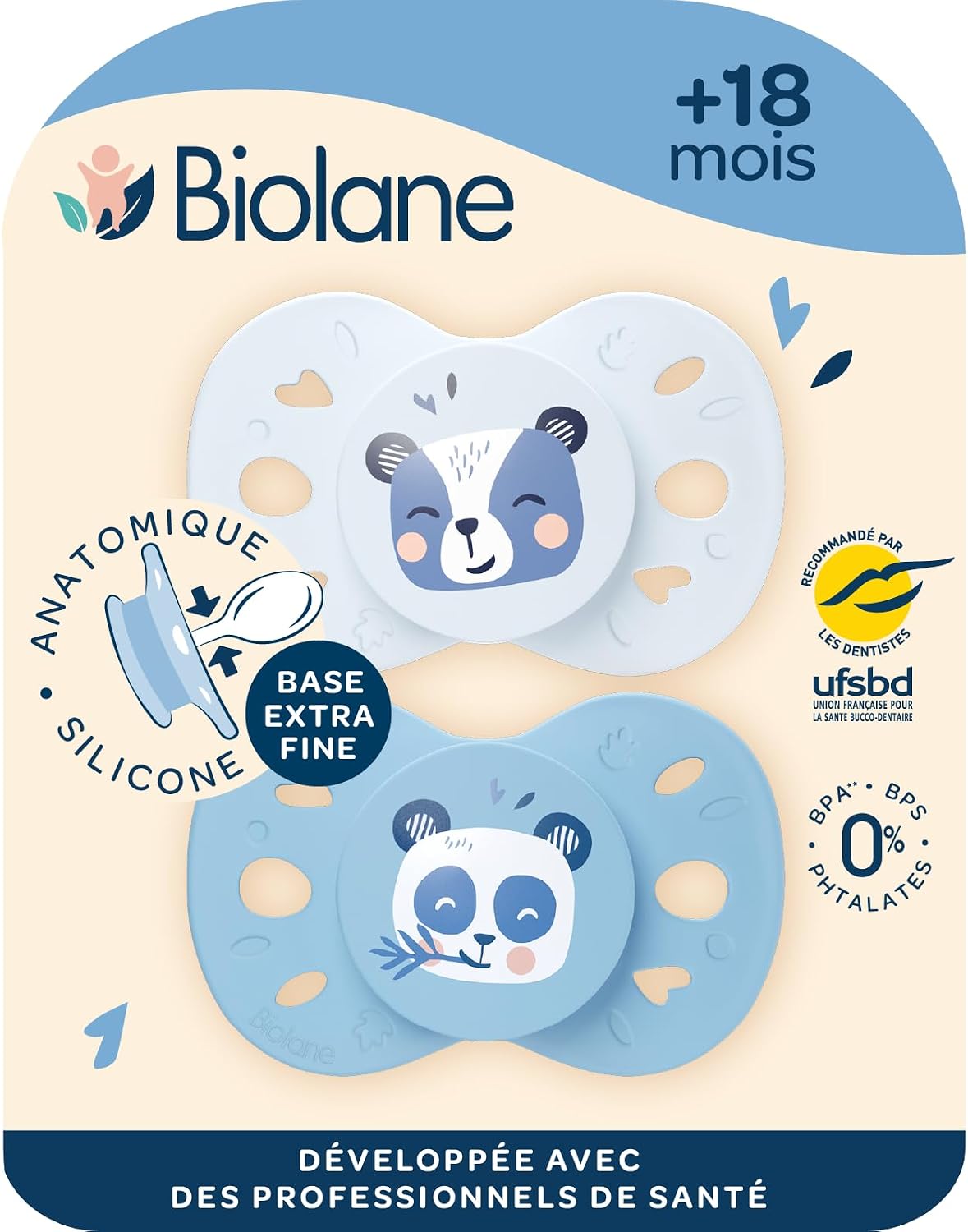 Thumbnail 6 de Biolane Tétines anatomiques animaux – Sucettes extra-fines pour bébés de 18 mois et plus, vert bicolore