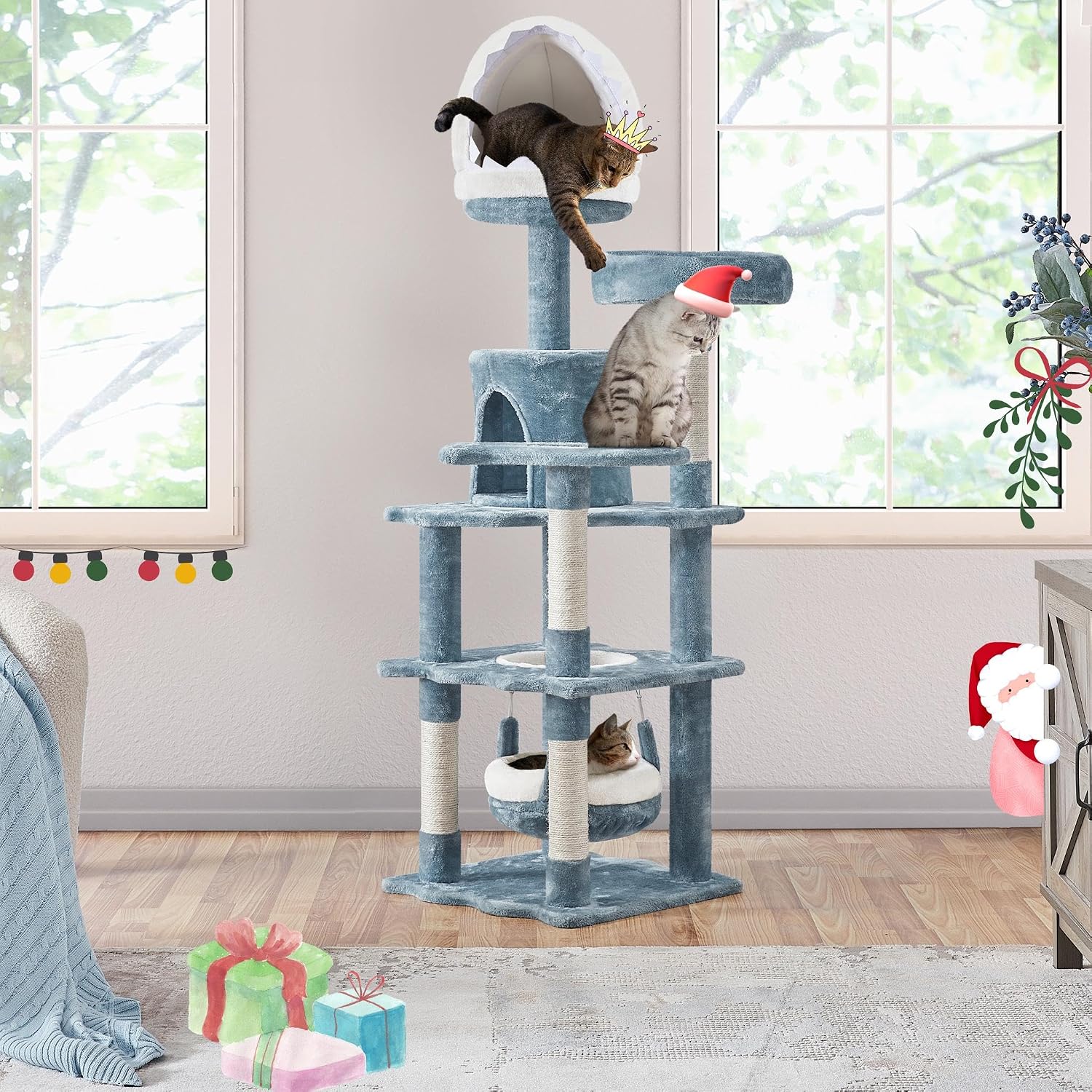 Detalle 2 de Yaheetech 155cm Tall Ocean-Themed Cat Tree