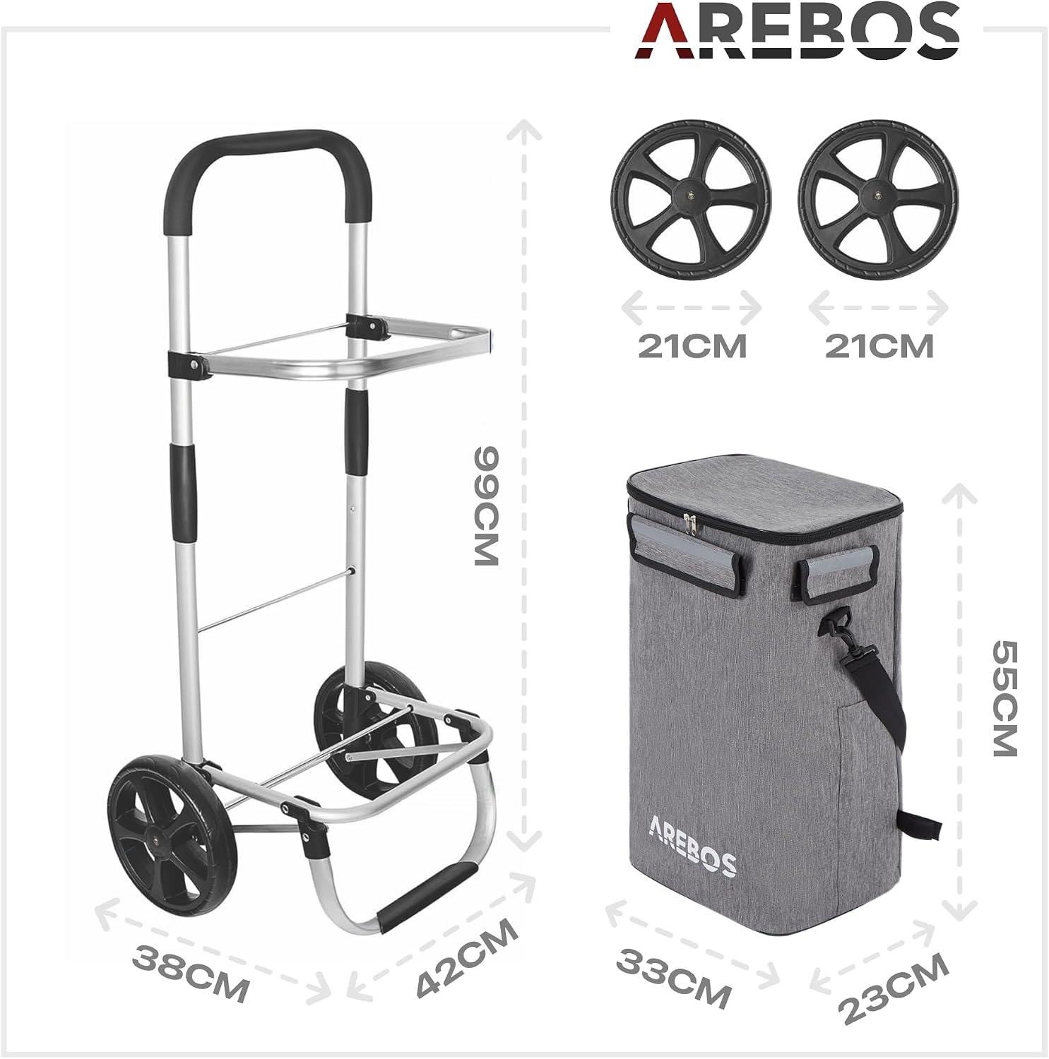 Thumbnail 6 de Arebos 3in1 Einkaufstrolley | Großer Trolley 56 Liter mit Kühlfach und klappbarer Tasche