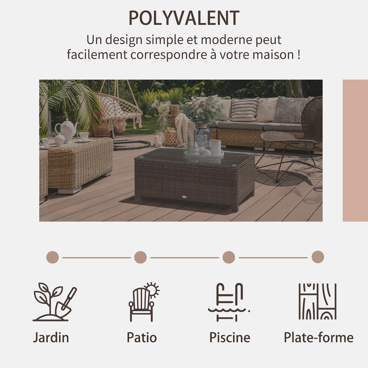 Thumbnail 5 de Outsunny Table Basse de Jardin rotin tressé