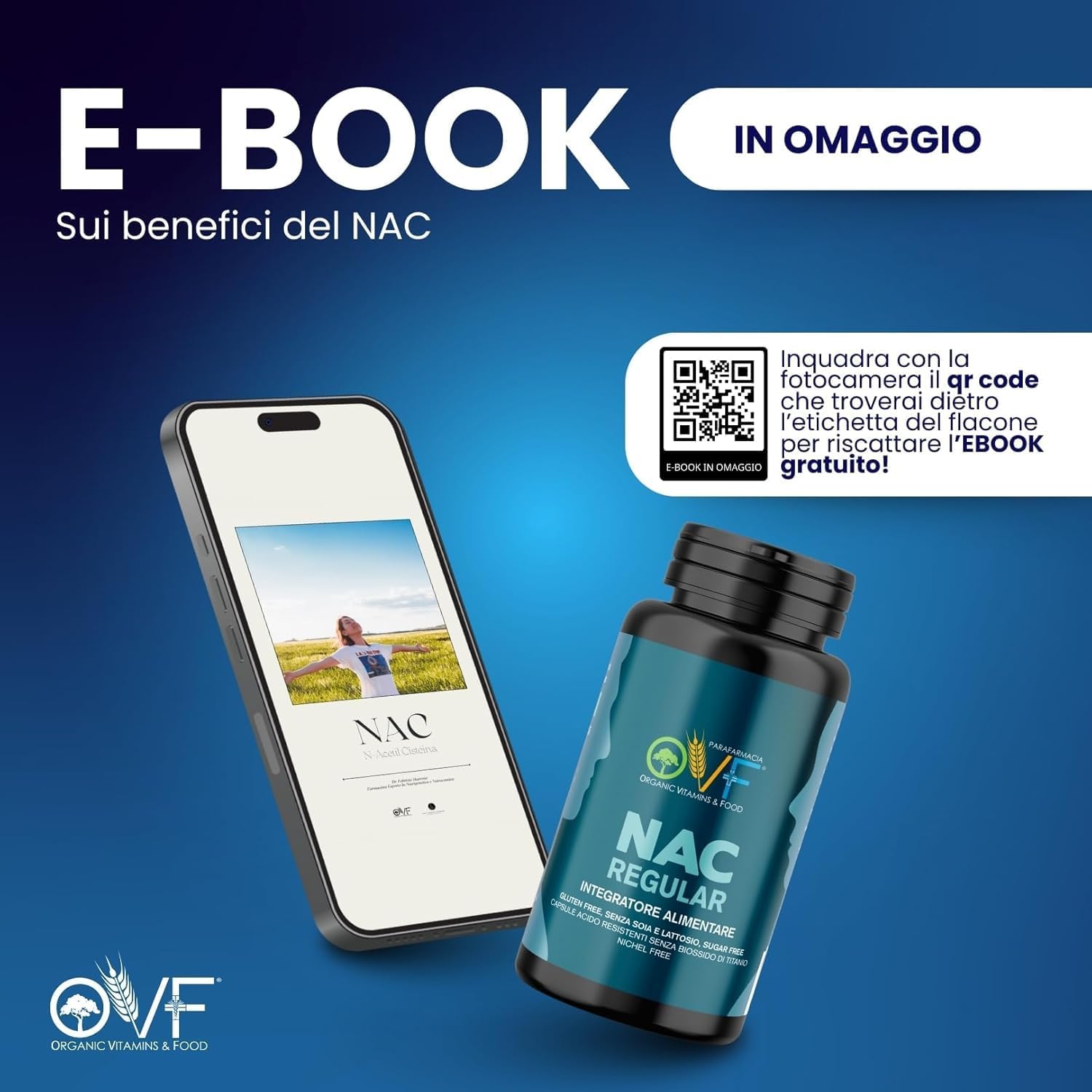 Detalle de OVF NAC 600 mg - N-acetilcisteina 60 capsule, 2 mesi di fornitura, senza glutine e senza lattosio
