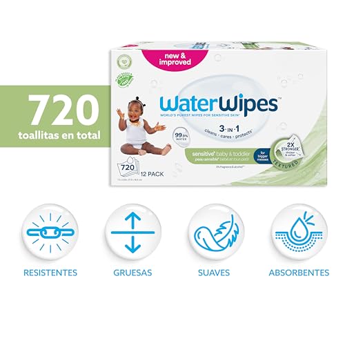 Detalle 2 de WaterWipes Sensitive+ toallitas para bebé, 12 paquetes y textura limpiadora