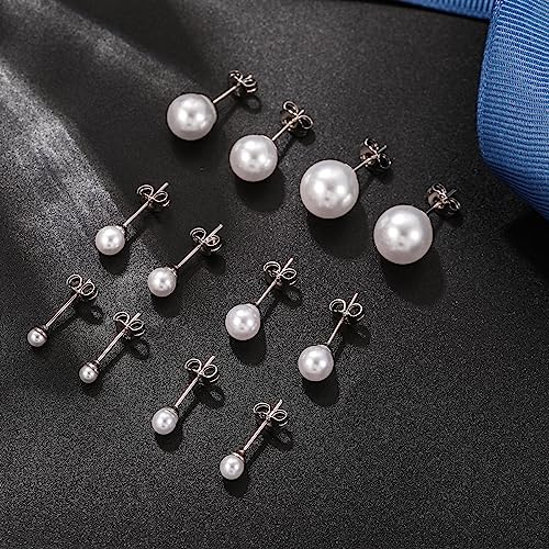 Thumbnail 6 de Senteria 6 Pairs Pearl Stud Earrings for Women – Hypoallergenic 3/4/5/6/8/10mm Sterling Silver