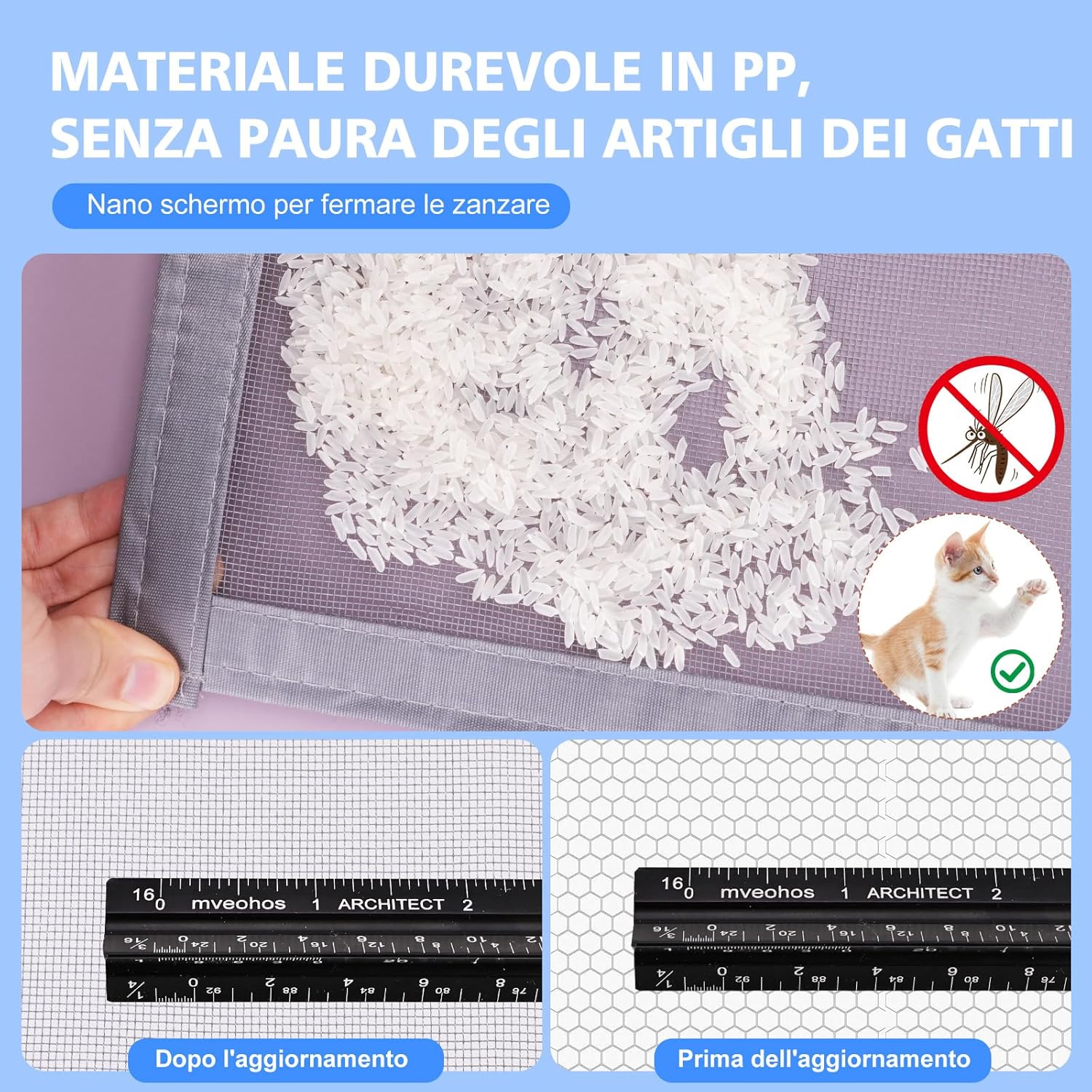 Thumbnail 2 de Zanzariere per Finestre con Cerniera Bidirezionale e Nastro Adesivo Trasparente 90x140 cm