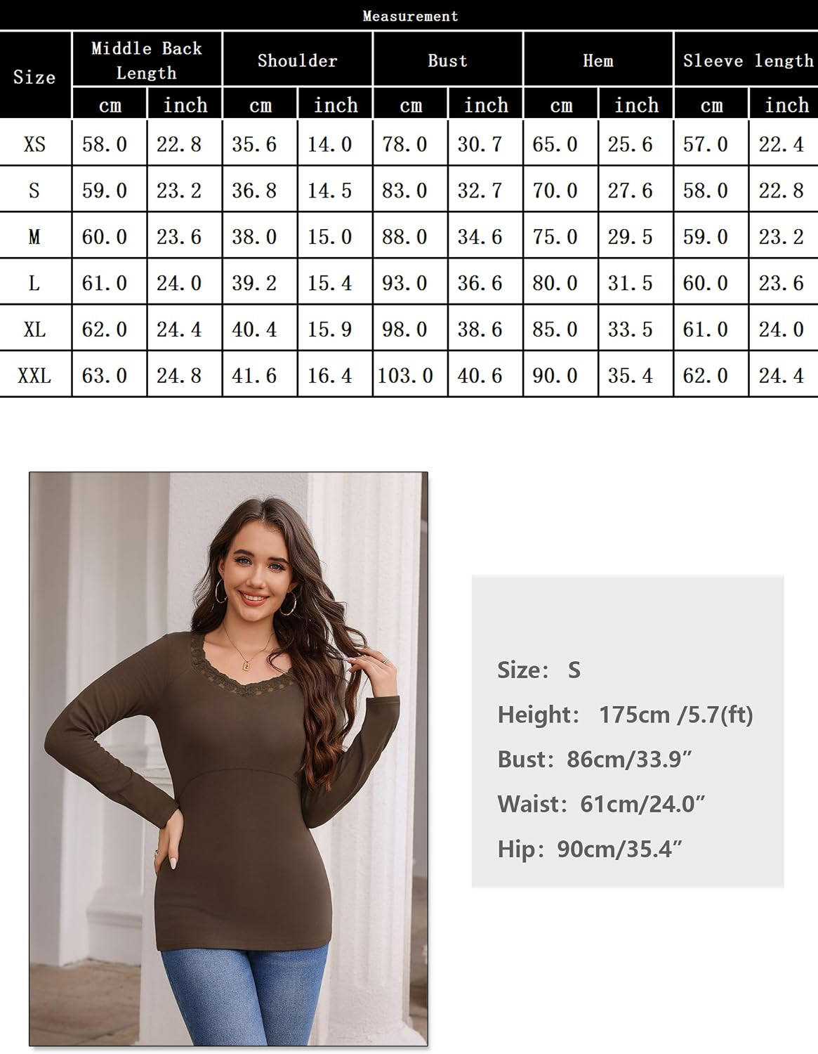 Detalle 2 de Bresdk sous-vêtement thermique femme dentelle col en V manches longues, léger slim fit