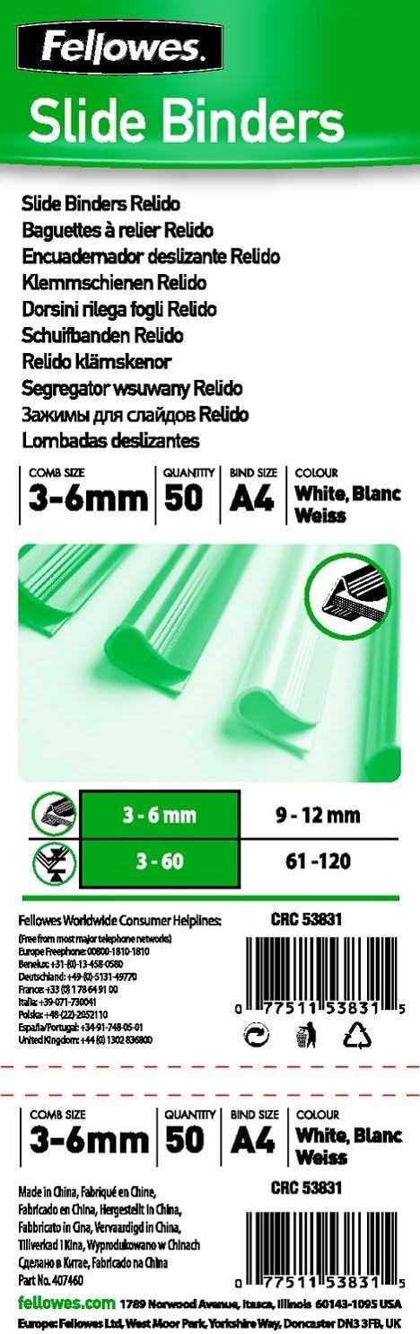 Thumbnail 1 de Fellowes 53831 – Pack de 50 baguettes de reliure Relido 3-6 mm, Noir
