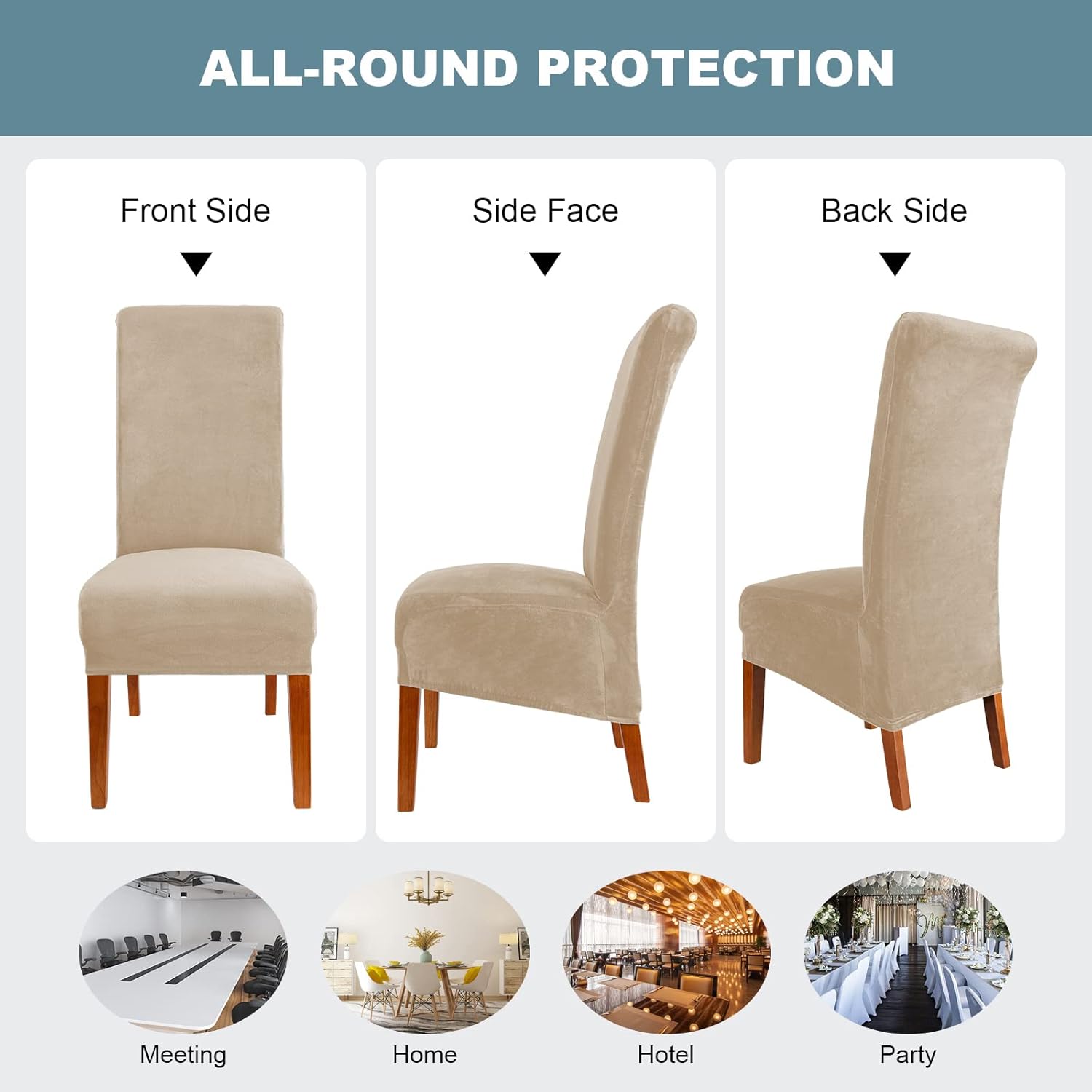 Thumbnail 4 de CMAKER Velvet Dining Chair Covers: Stretch Large, XL Beiges (Set of 2)