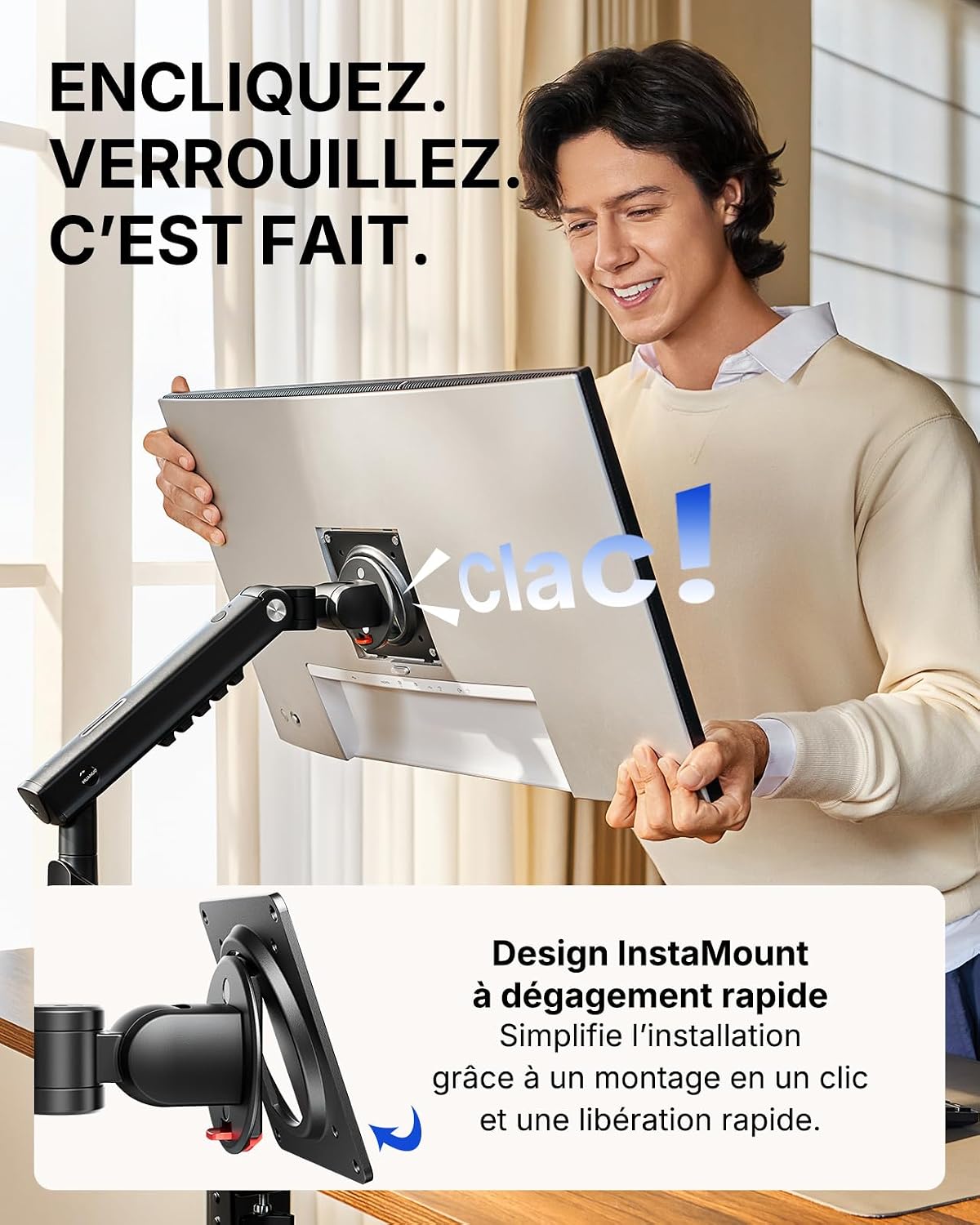 Detalle 2 de HUANUO Support double écran FlowLift Pro – 13 à 32 pouces, 2 écrans, montage VESA sans outil