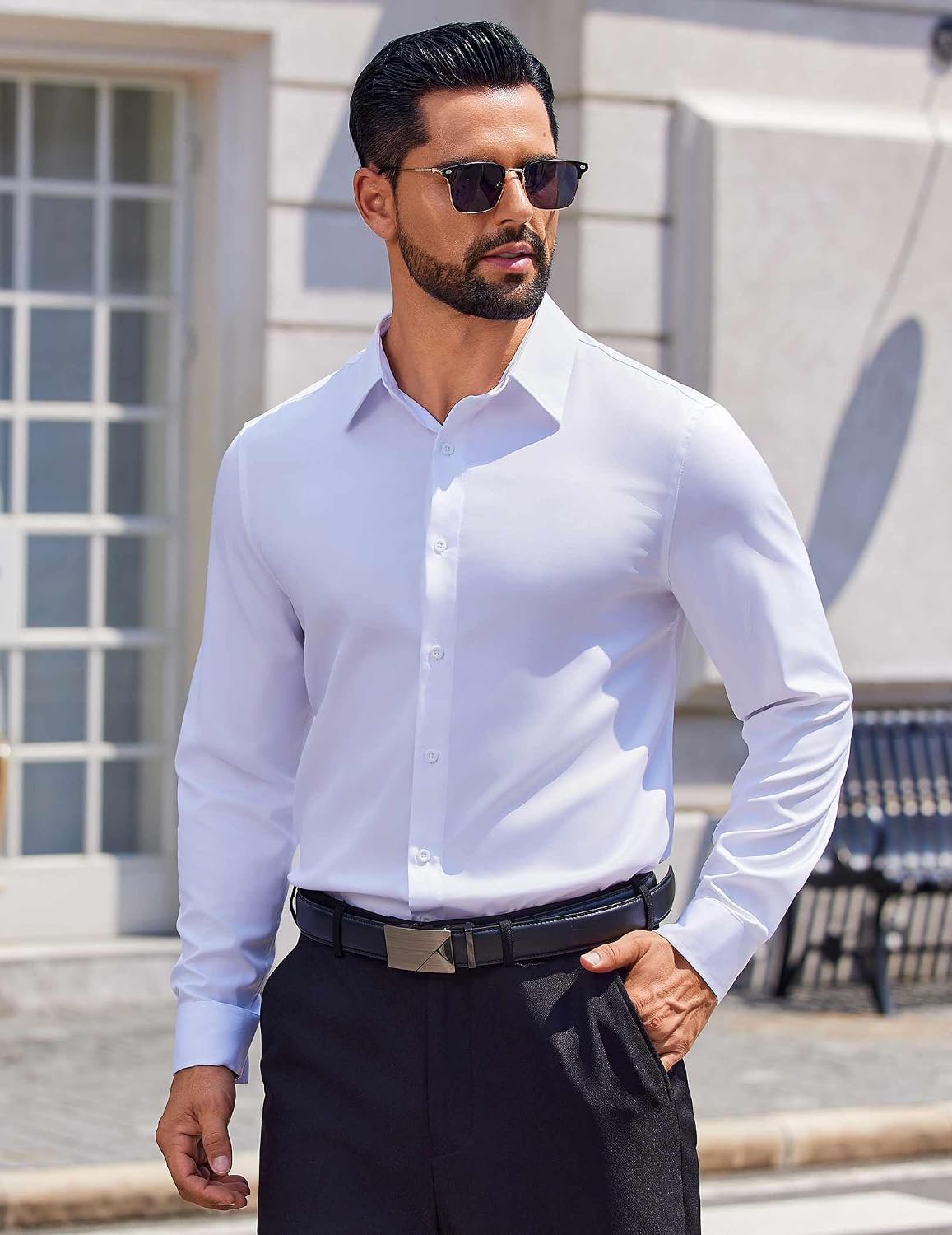 Detalle 2 de COOFANDY Men's Regular-Fit Long-Sleeve Button-Down Dress Shirt