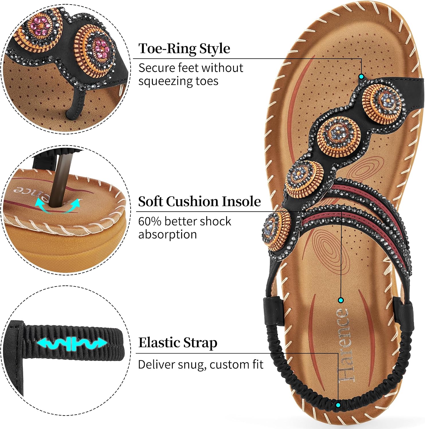 Detalle de HARENCE Women's Flat Sandals with Memory Foam