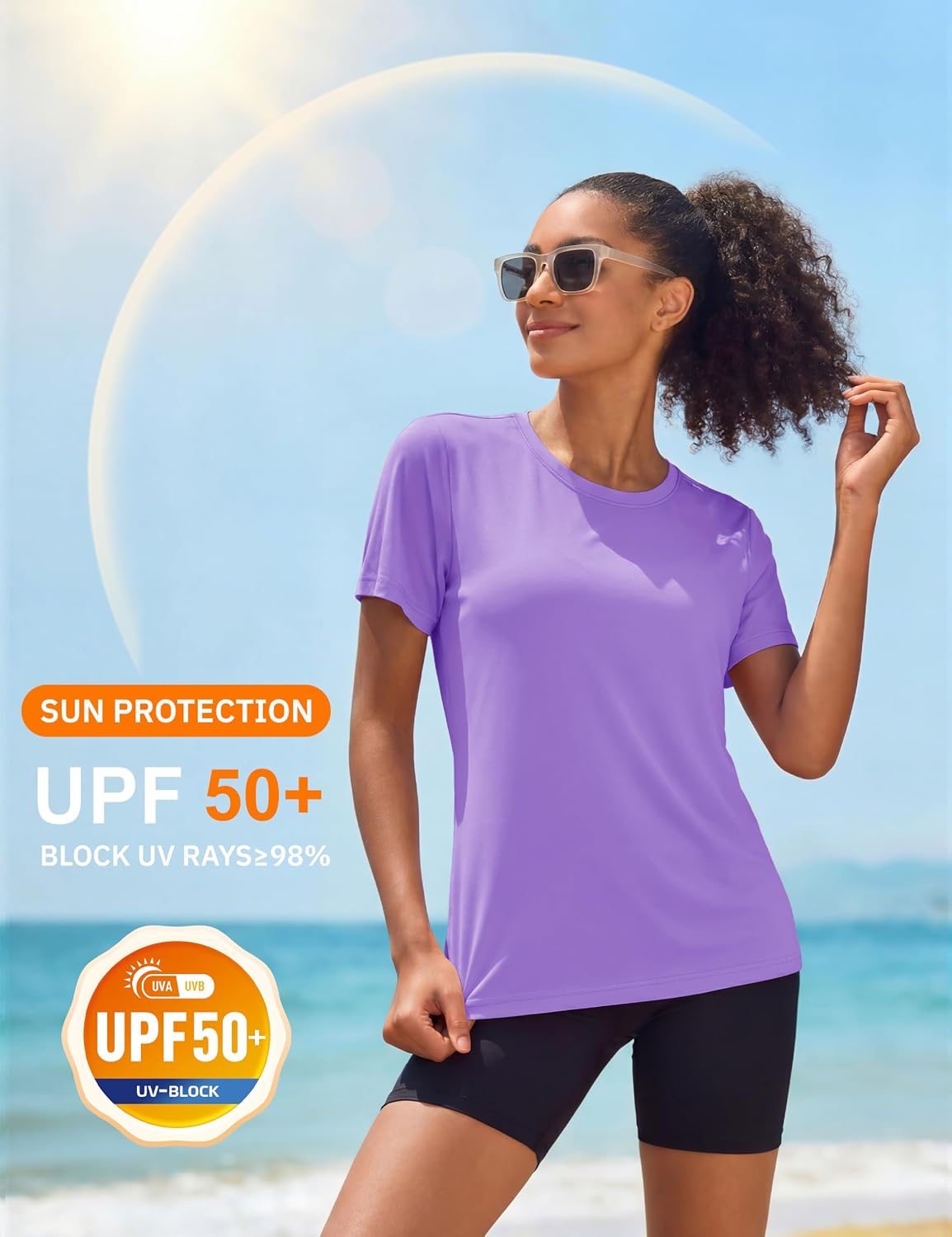 Detalle de MAGCOMSEN Women's Workout Shirt, UPF 50+ Quick-Dry Short-Sleeve Rash Guard