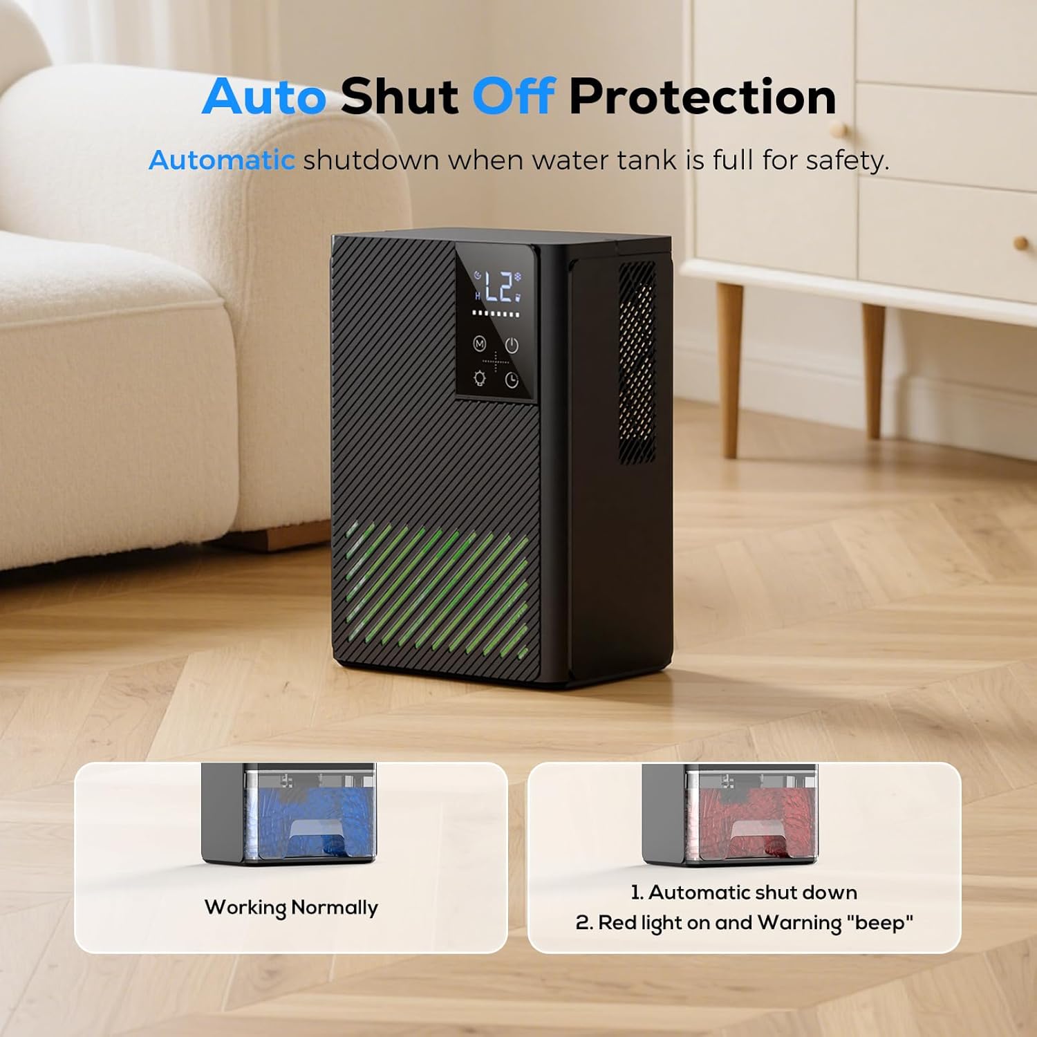 Detalle 2 de Deumidificatore portatile 2500 ml con comandi touch, luci a 7 colori e timer