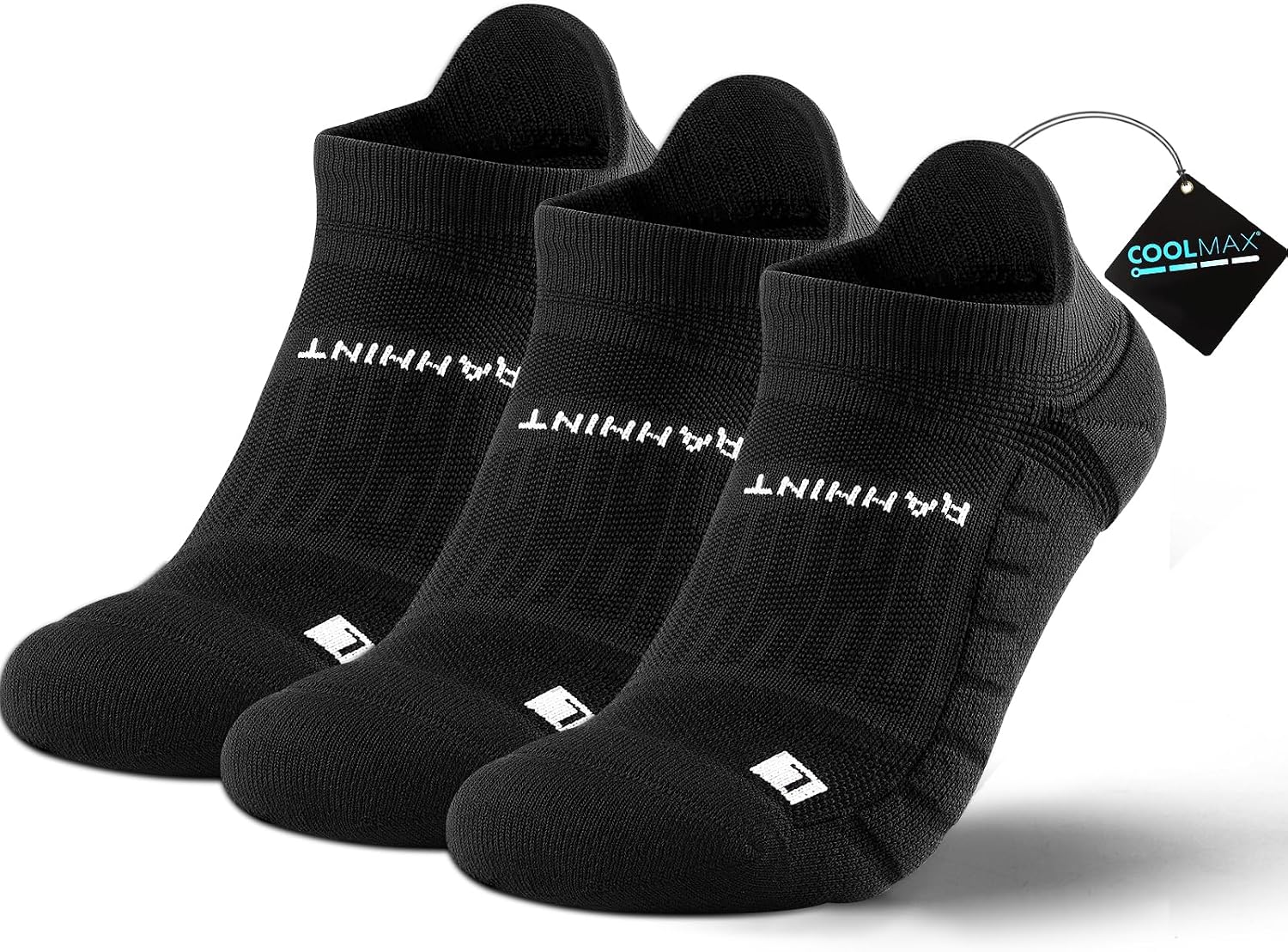 Detalle de Rahnint Pro Coolmax Anti-Blister Cushioned Running Socks with 15–20 mmHg Ankle Compression (3 Pairs)