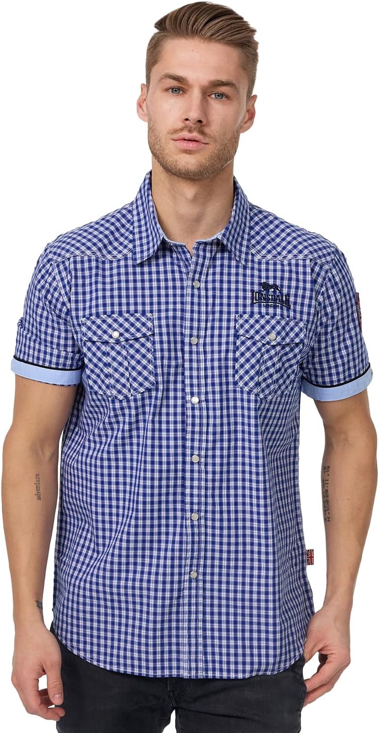 Detalle de Lonsdale Berny – męska koszula slim fit w kratę, krótki rękaw