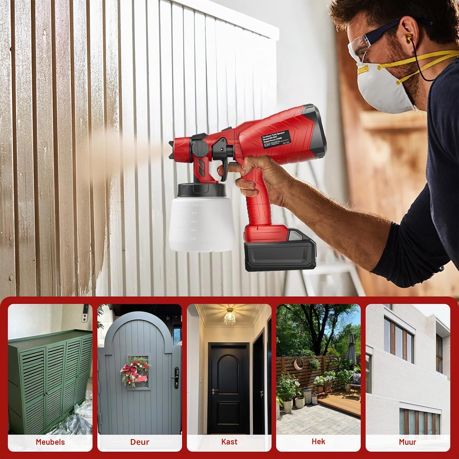 Detalle de GGiking accu-verfspuitsysteem voor Milwaukee M18, 2 sproeiers en 1-liter tank