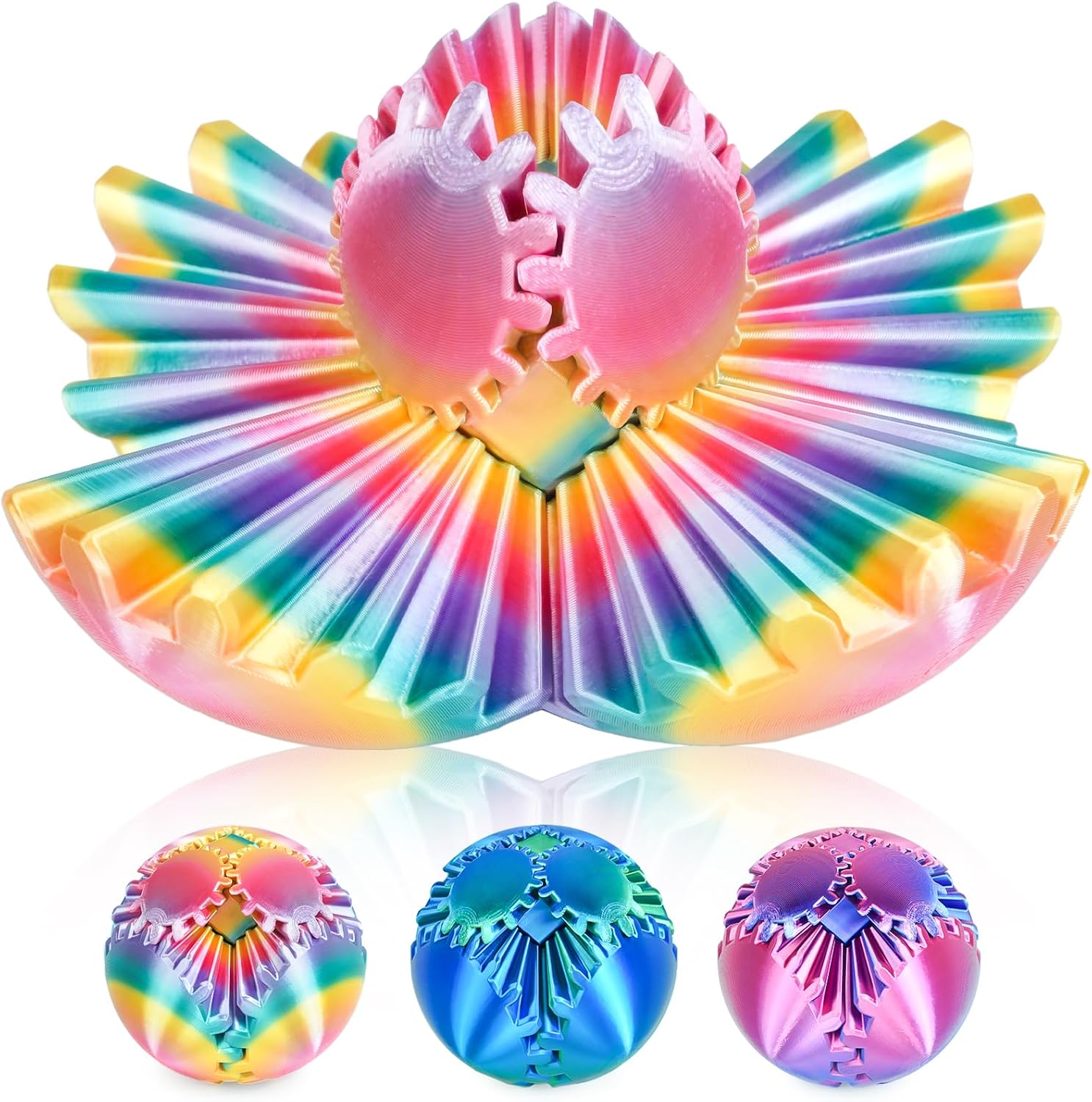Detalle de Balkwan Gear Ball 3D Printed Fidget Toy Spinning Gear Sphere (Rainbow, 2.5 in diameter)