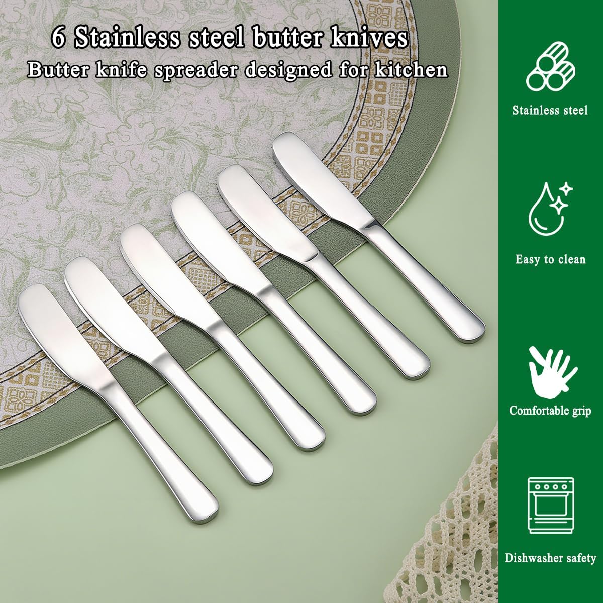 Detalle de HOMQUEN 6-Piece Butter Knife Set, 6 roestvrijstalen botermessen
