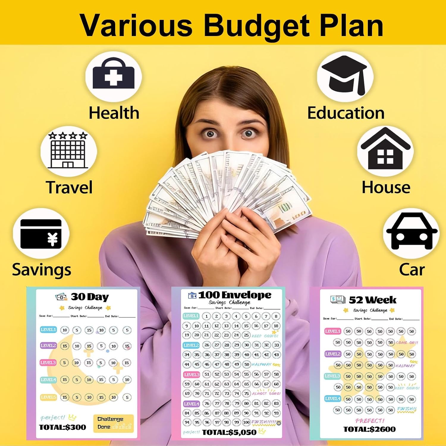 Detalle 2 de WINDESK Binder3trackerblk A5 Savings Challenge Binder with 3 Trackers