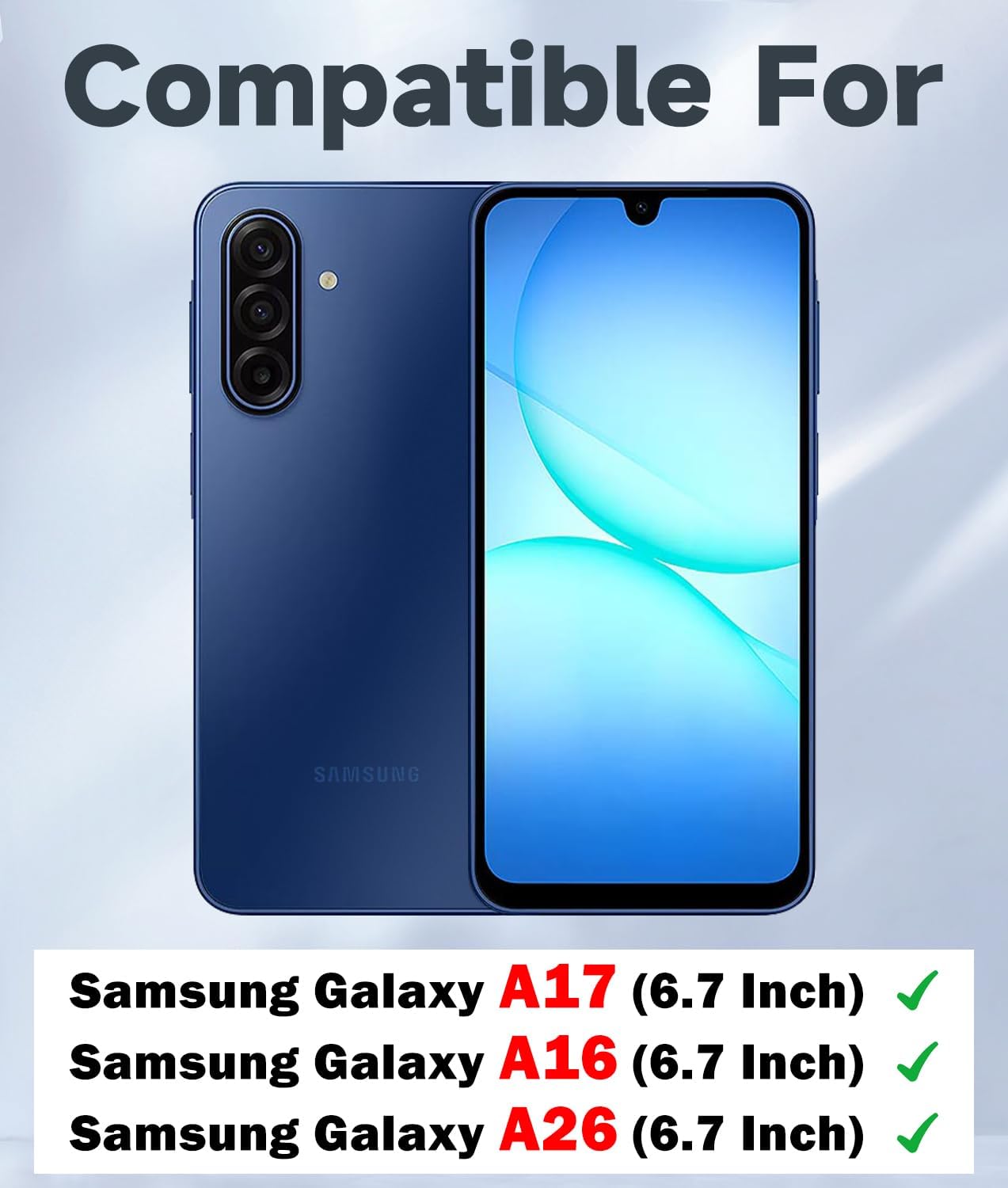 Detalle de Iokmax Case for Samsung Galaxy A17 / A16 / A26 (4G/5G) with 2 Screen Protectors, Slide Camera Cover, Kickstand and Lanyard – Blue