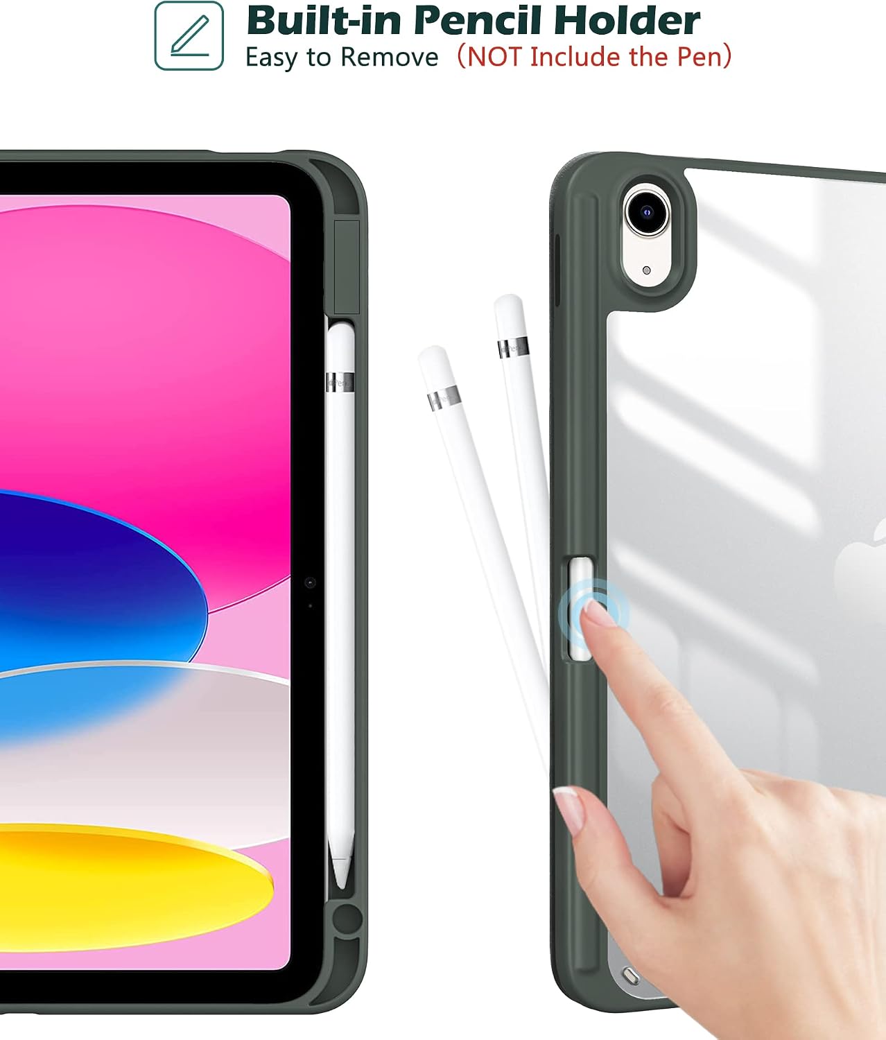Detalle 2 de ProCase Smart Case Hülle für iPad 10./11. Generation (A16, 2022–2025) mit Stifthalter – Olivgrün