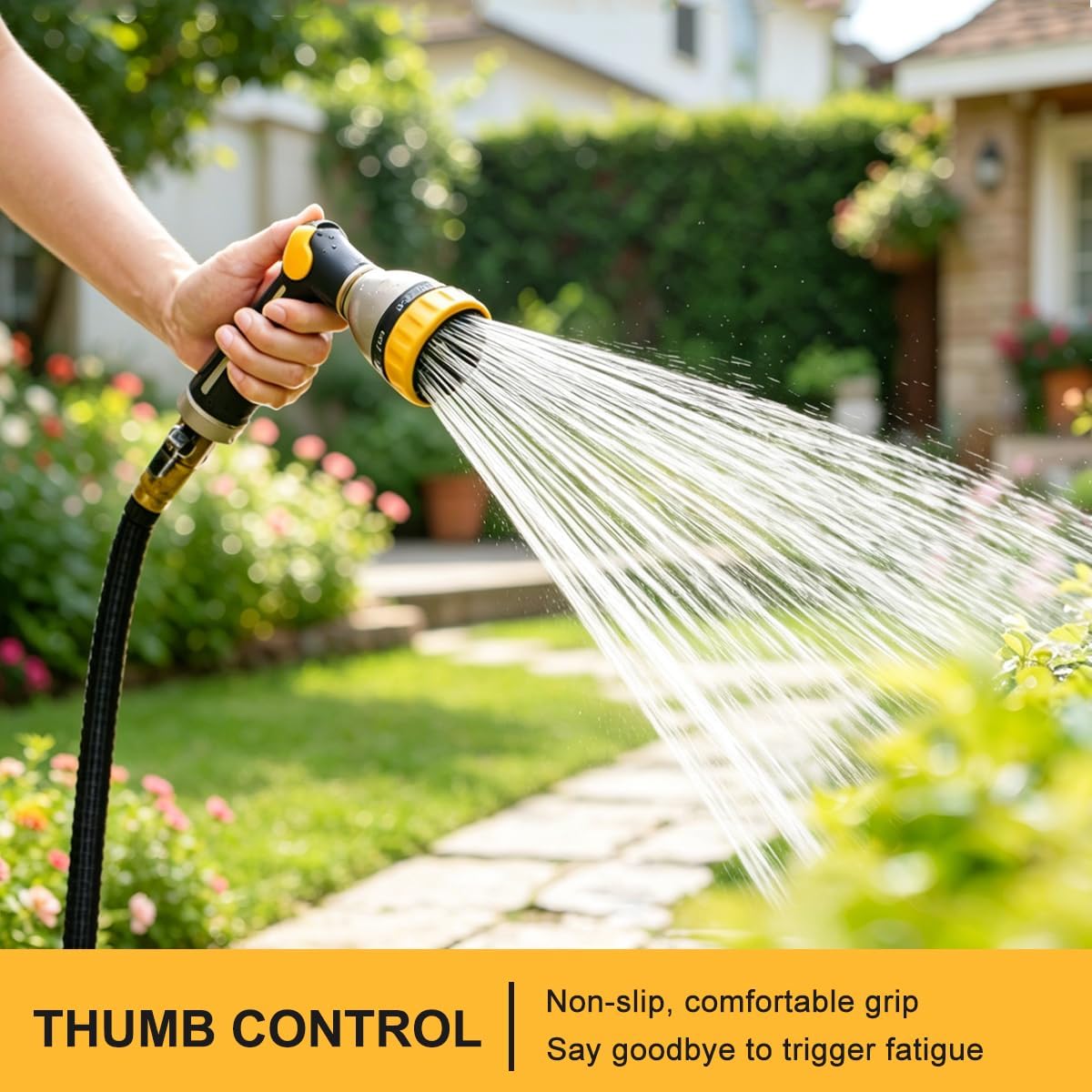 Detalle 2 de FANHAO Heavy Duty Metal Hose Spray Gun with Thumb Control and 8 Spray Patterns