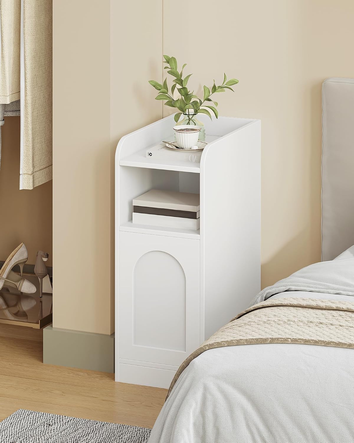 Detalle 2 de Hzuaneri Table de Chevet étroite avec porte d'armoire – blanc (NS00303X)