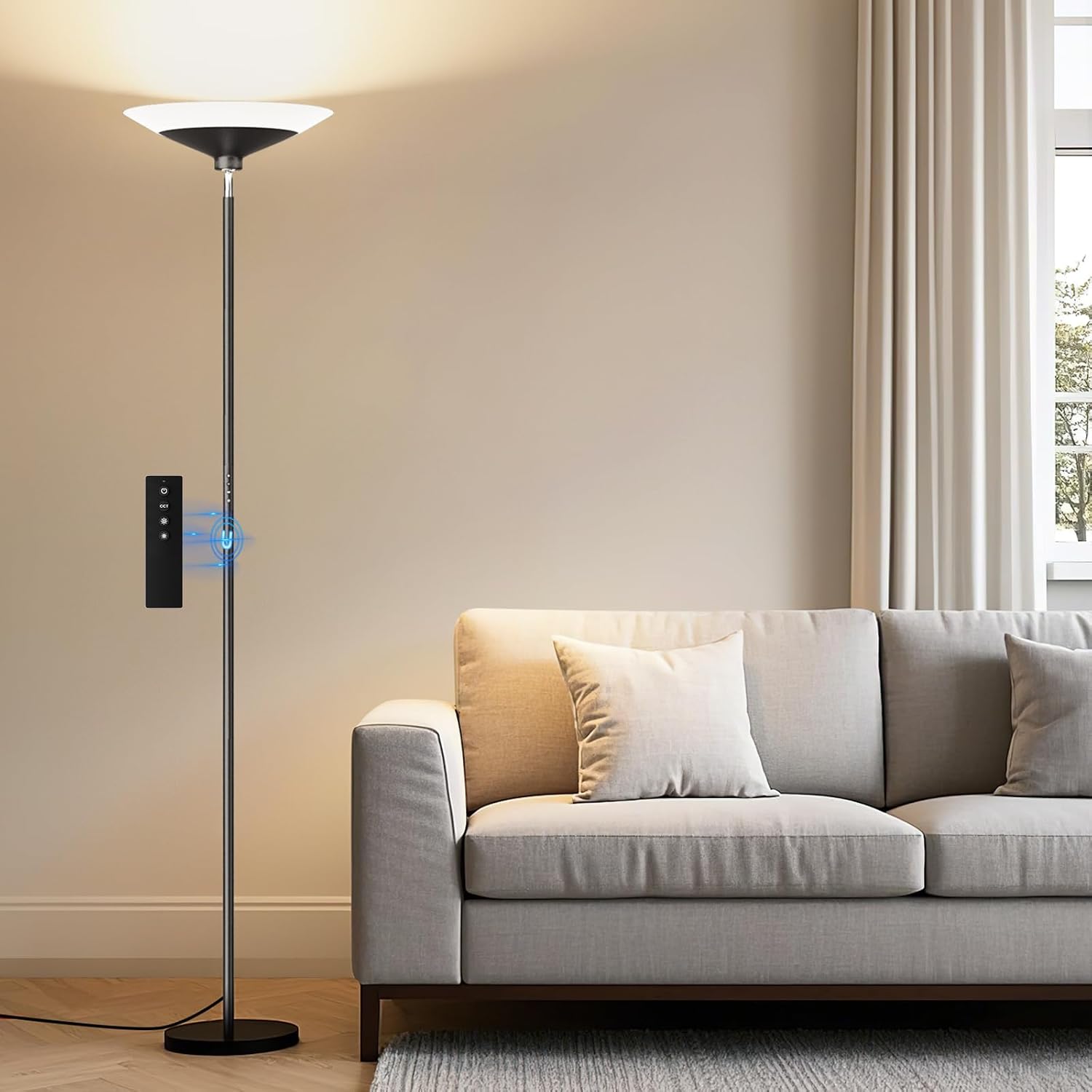Detalle de SIBRILLE MF30021.4 Torchiere Floor Lamp, 30 W Dimmable LED, Remote