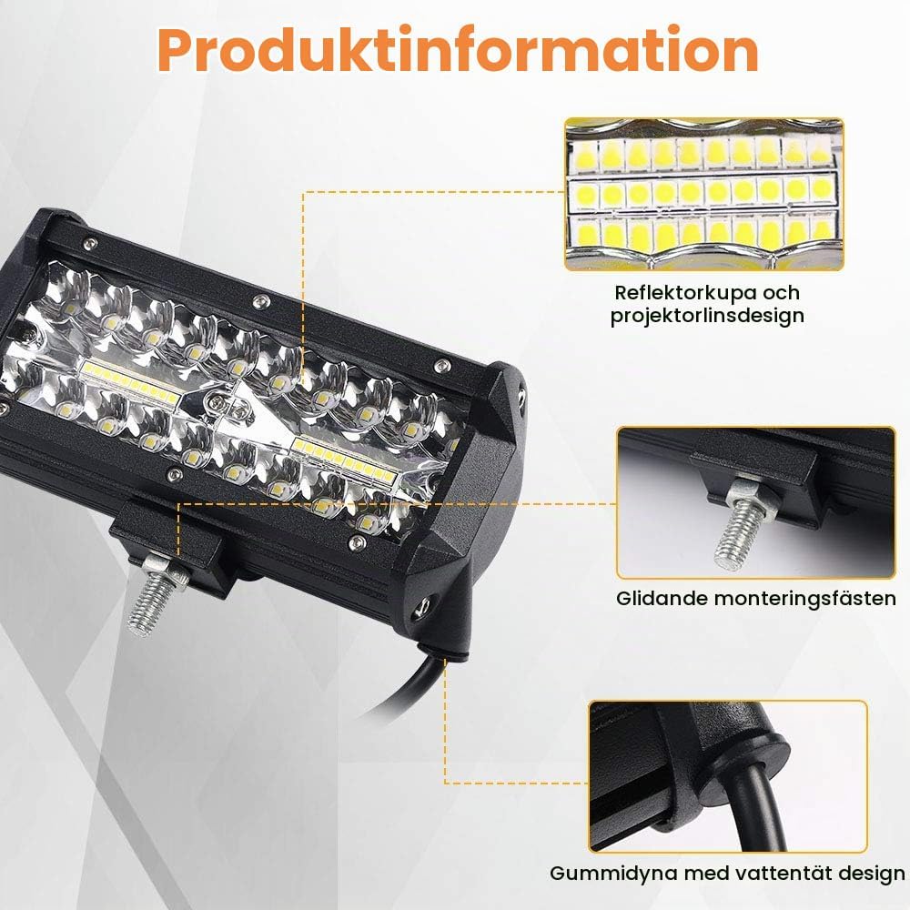 Detalle 2 de URAQT LED-arbetsljus, 7 tum, 120 W, 6000 K, IP65, 2-pack