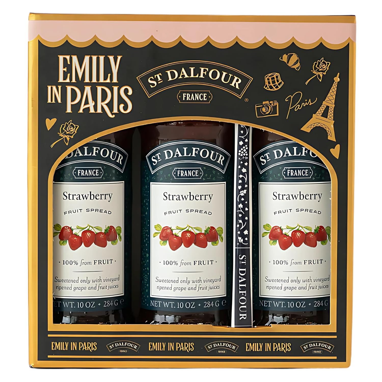 St. Dalfour Fruchtaufstrich Geschenkset „Emily in Paris Edition“ – 100% Frucht, ohne Zuckerzusatz, glutenfrei (3×284 g, Erdbeere)