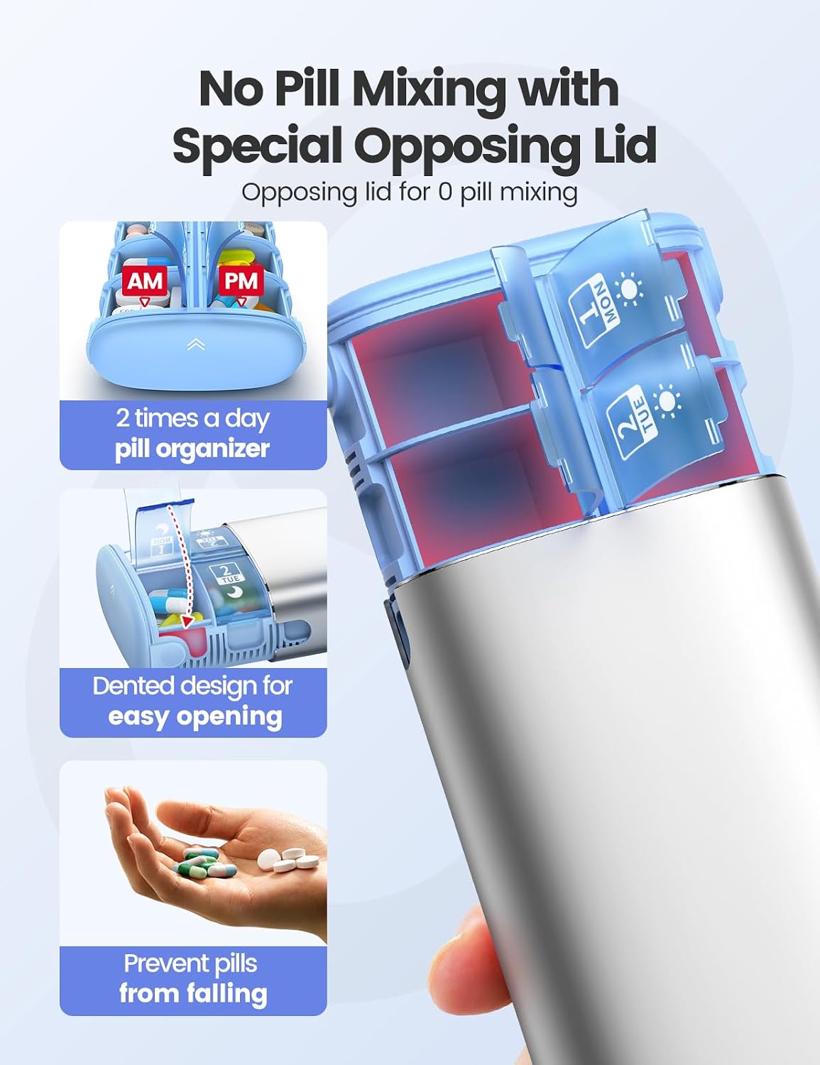 Thumbnail 4 de VAYDEER AM/PM 14 Compartment Weekly Metal Pill Organiser (Black)