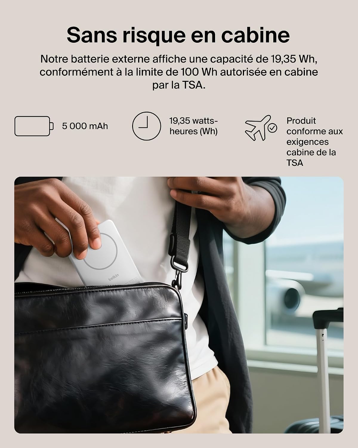 Detalle de Belkin BoostCharge Batterie Externe Qi2 15 W – Chargeur Portable Magnétique 5 000 mAh