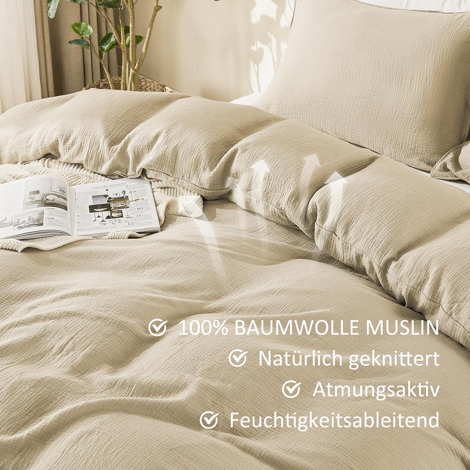 Detalle de EMME Musselin Bettwäsche 135x200 cm – 100% Baumwolle, Oeko-TEX, 4-Jahreszeiten Set