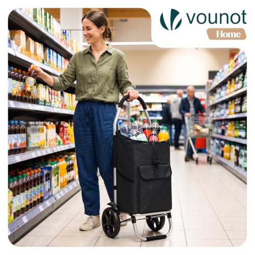 Thumbnail 1 de VOUNOT Chariot de Courses 2 Roues en Aluminium avec Compartiment Imperméable 58L – 2 en 1, Noir