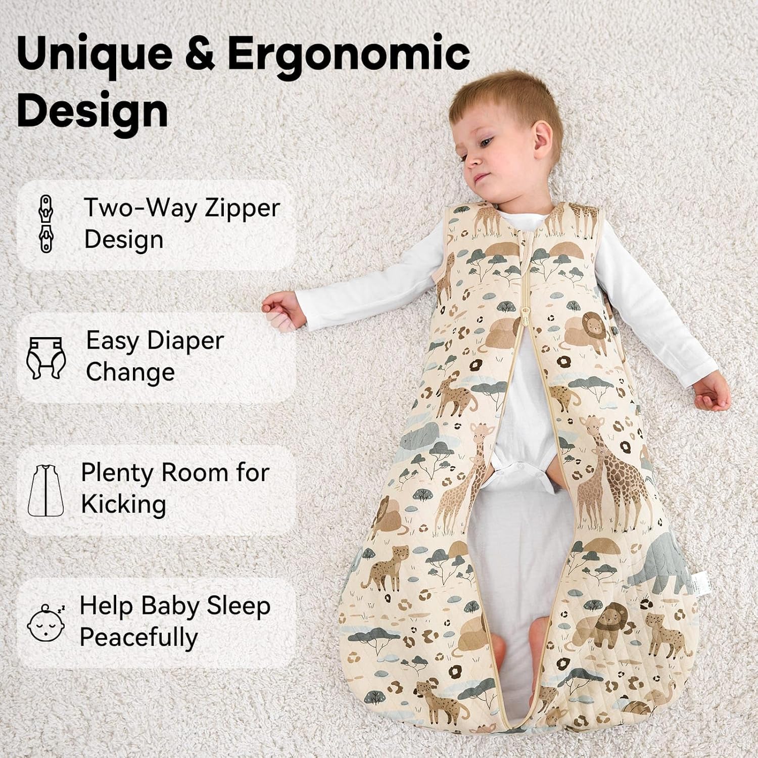 Thumbnail 3 de Unnivoll Babyschlafsack 1,5 Tog (18–36 Monate) aus Baumwolle – Winter/Herbst, warm & weich, 90 cm