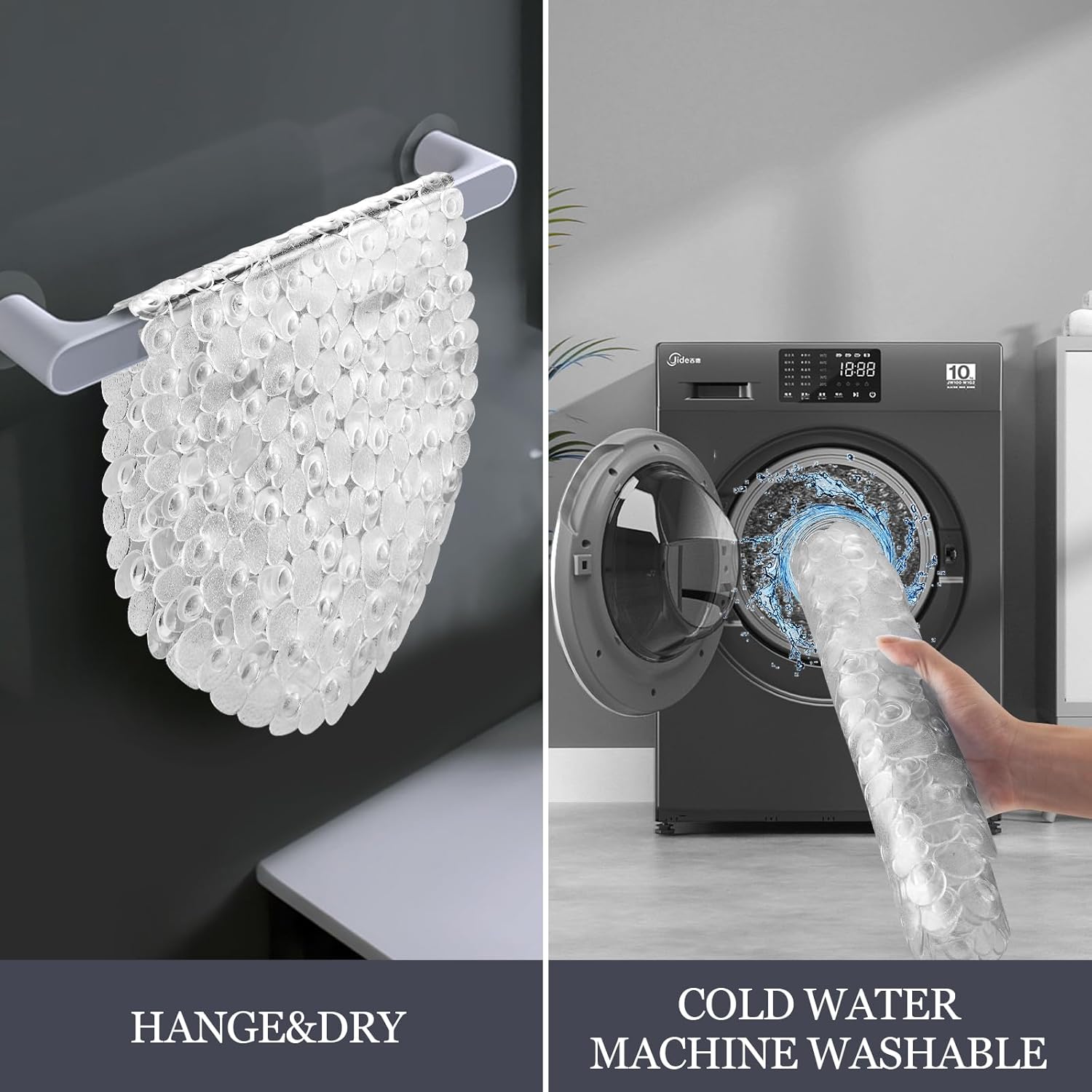 Thumbnail 6 de DOPROP Clear Pebbles Non Slip Shower Mat (69x36cm) with Suction Cups, Drain Holes