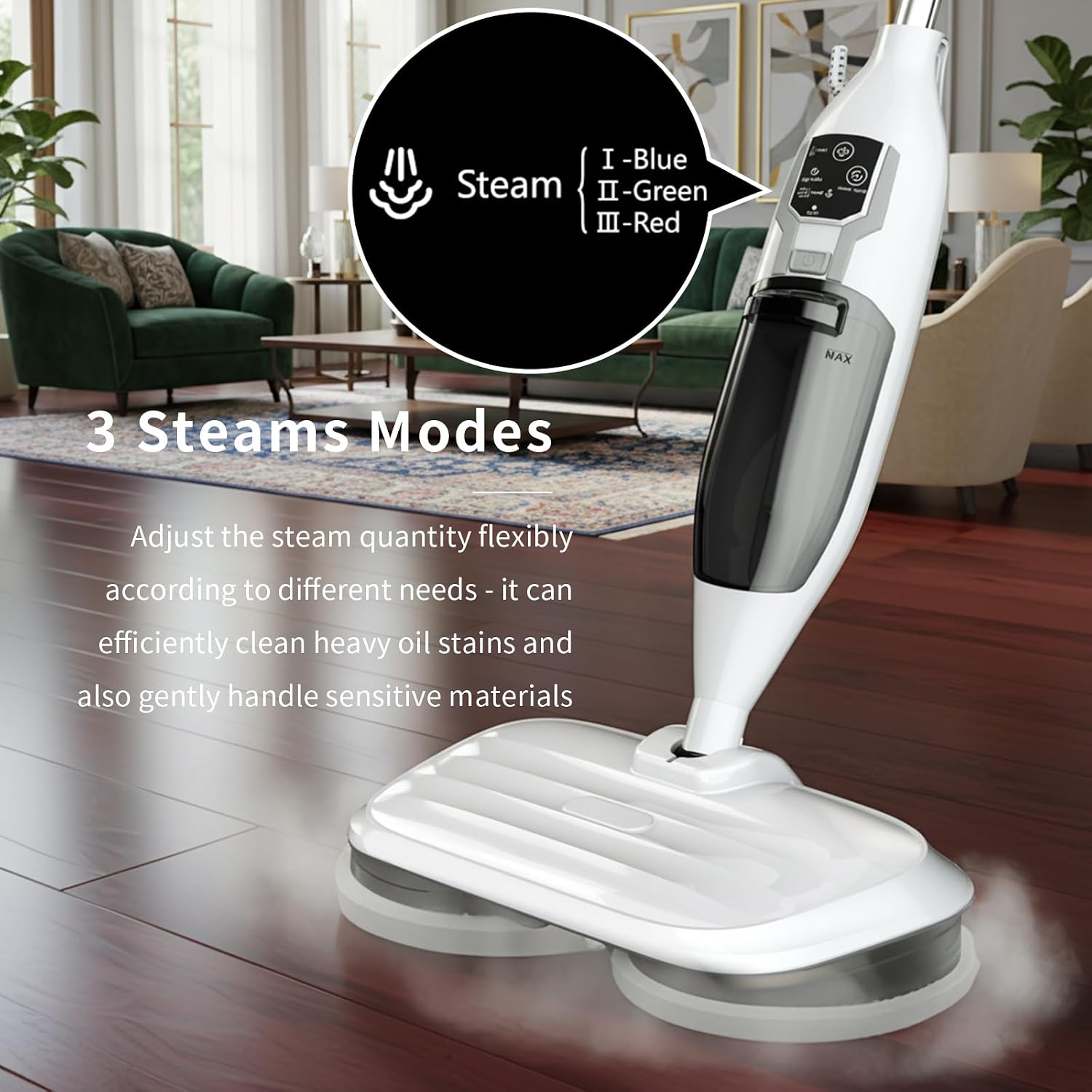 Thumbnail 6 de PUREBEAR Scrub & Steam Mop, 300°F Steam, 3 Settings, 4 Reusable Pads