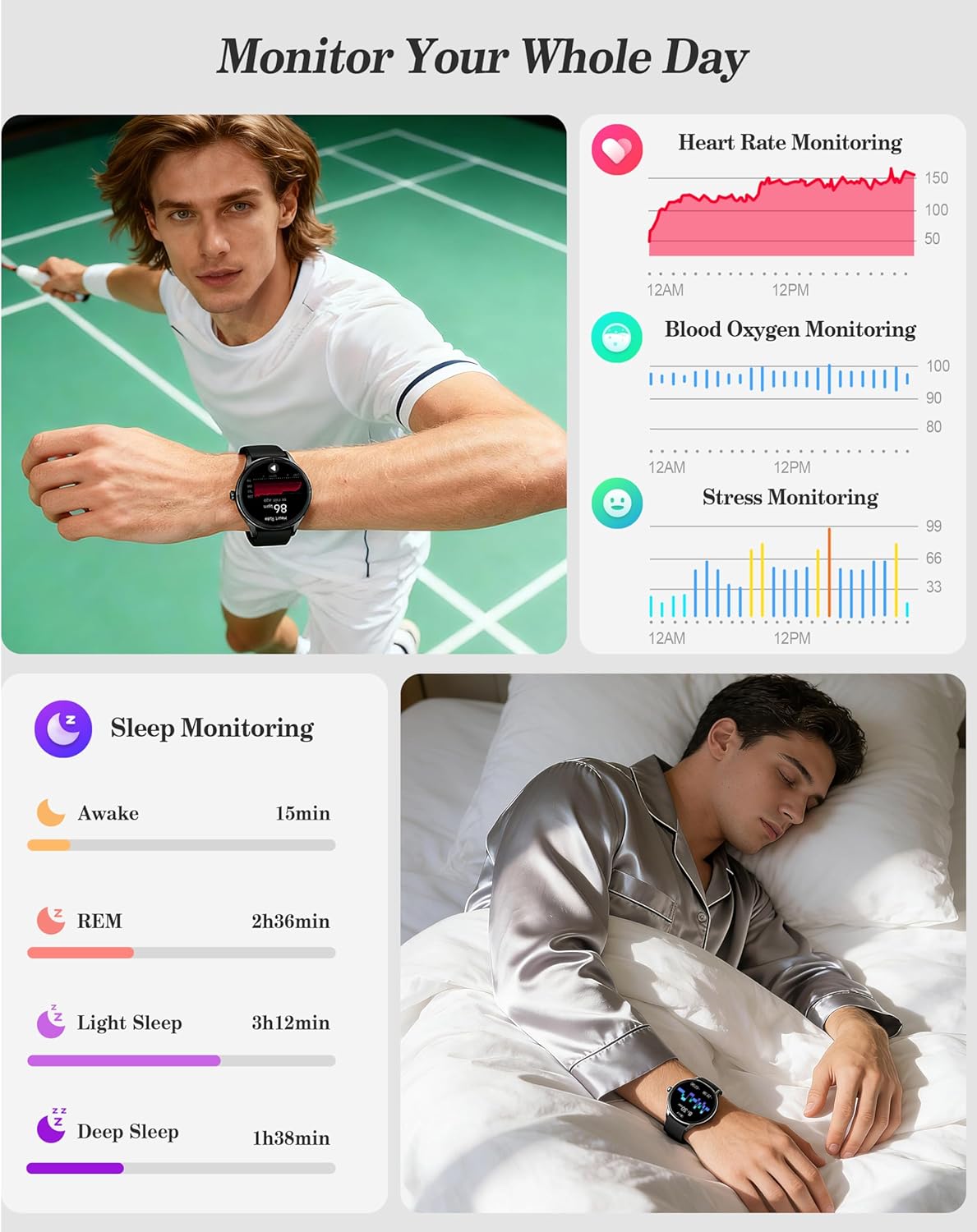 Thumbnail 3 de Smart Watch for Women, Men & Unisex 1.27'' Fitness Watch with Calls, Heart Rate & Sleep Monitor