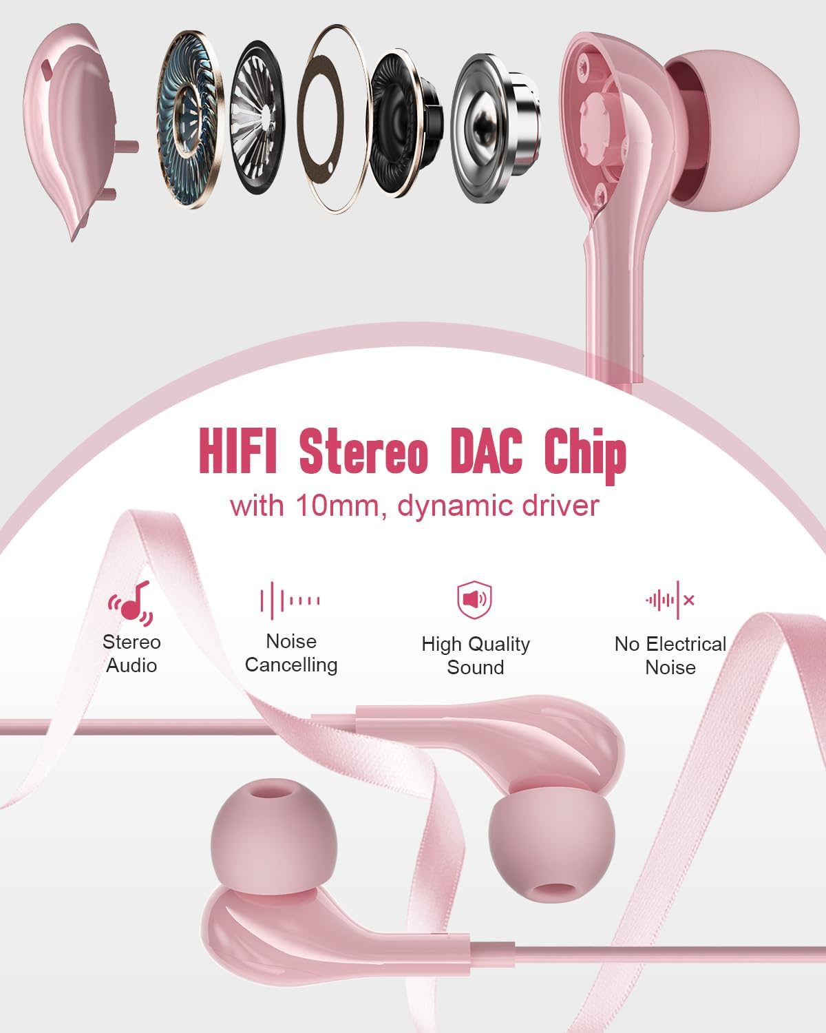 Thumbnail 2 de AILZPXX USB-C Wired In-Ear Headphones with Microphone, Volume Control, and Magnetic Neck Design (Pink)