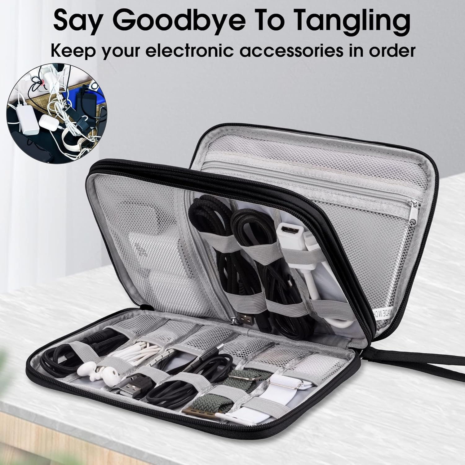 Thumbnail 4 de Arae Elektronik Zubehör Organizer – Kabeltasche Travel Essentials mit Doppelschicht für Ladegerät, USB & SD-Karten (Schwarz)