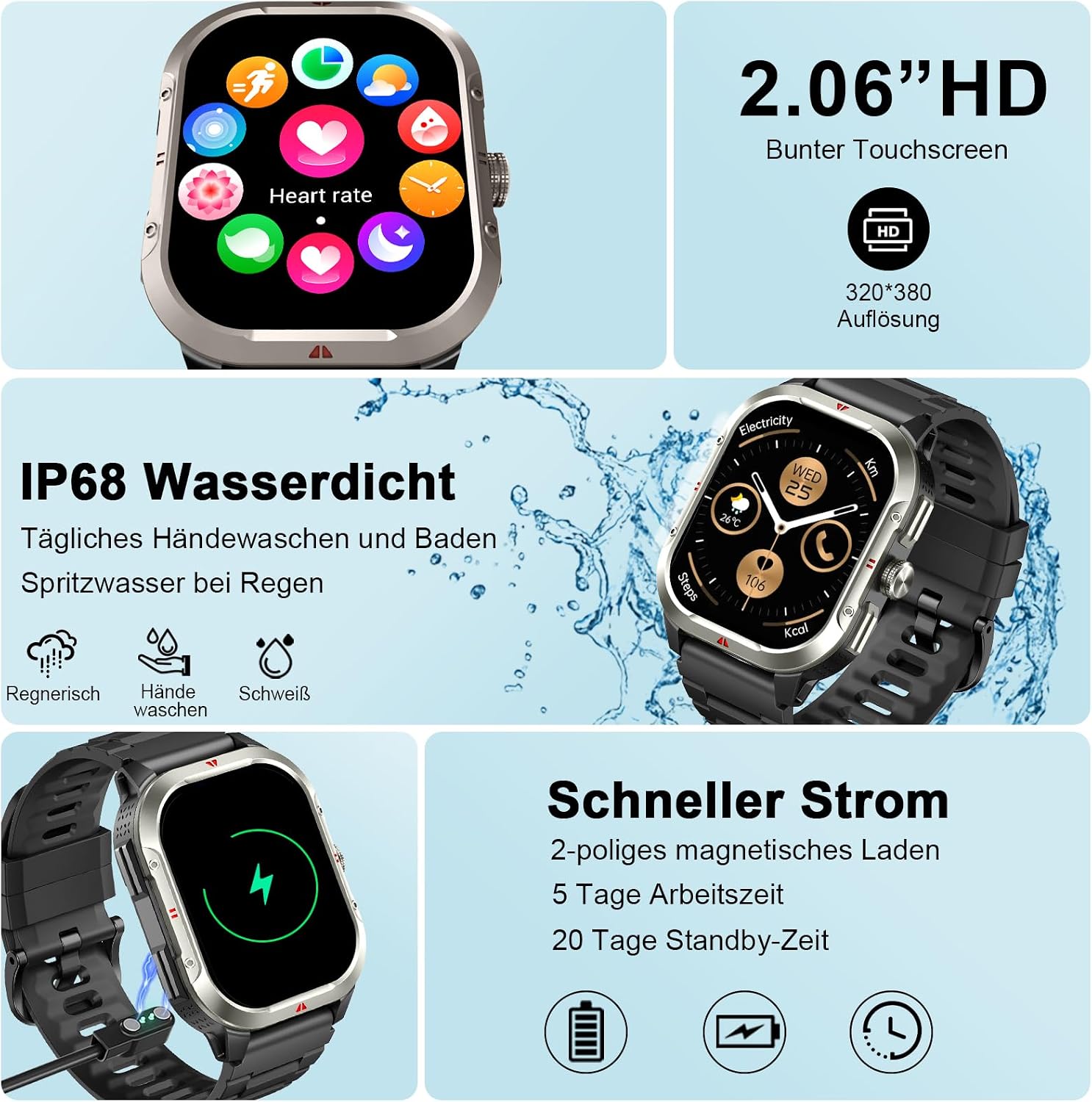 Thumbnail 2 de Jugeman Smartwatch Herren GPS – Militärqualität, 2,06" HD Display, IP68, 110+ Sportmodi
