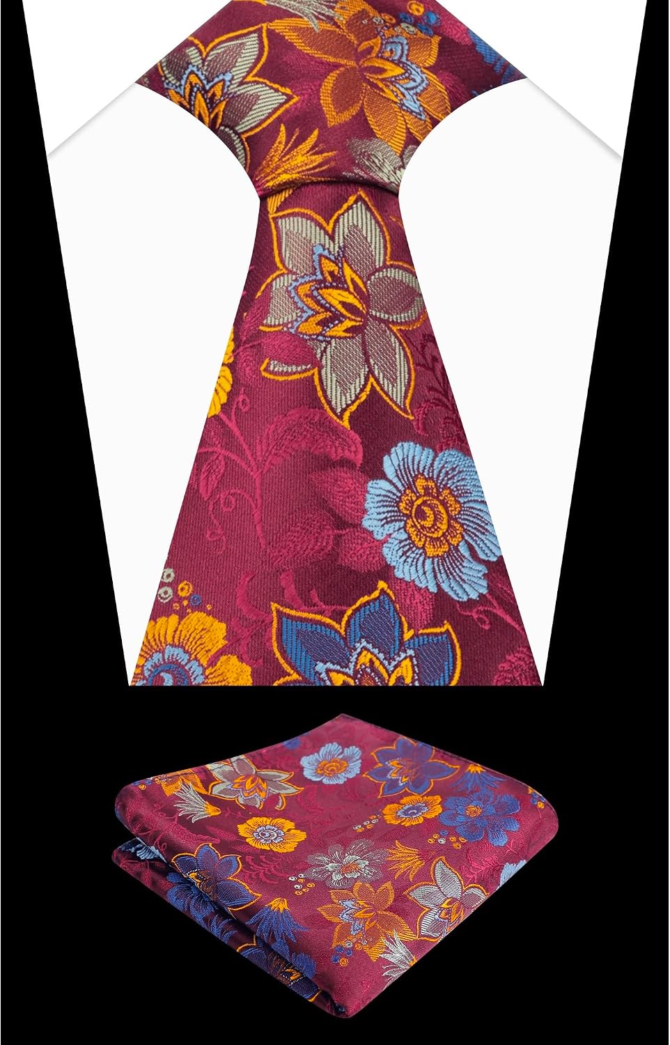 Detalle 2 de Alizeal men’s flower pattern tie and pocket square set (classic casual for wedding and parties)