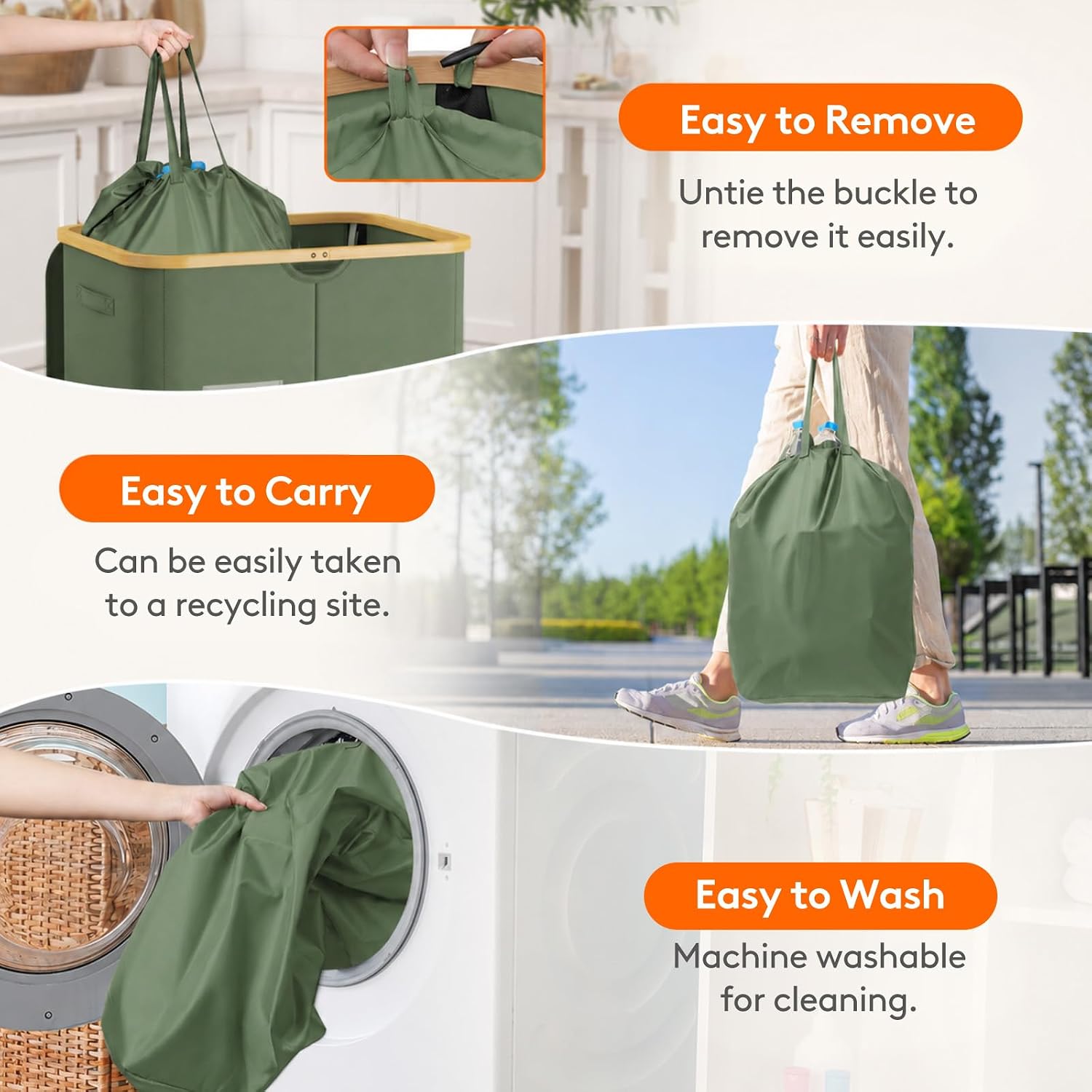 Detalle 1 de Lifewit 150L Bottle Collector with 2 Compartments, Lid and Green Polyester Fabric