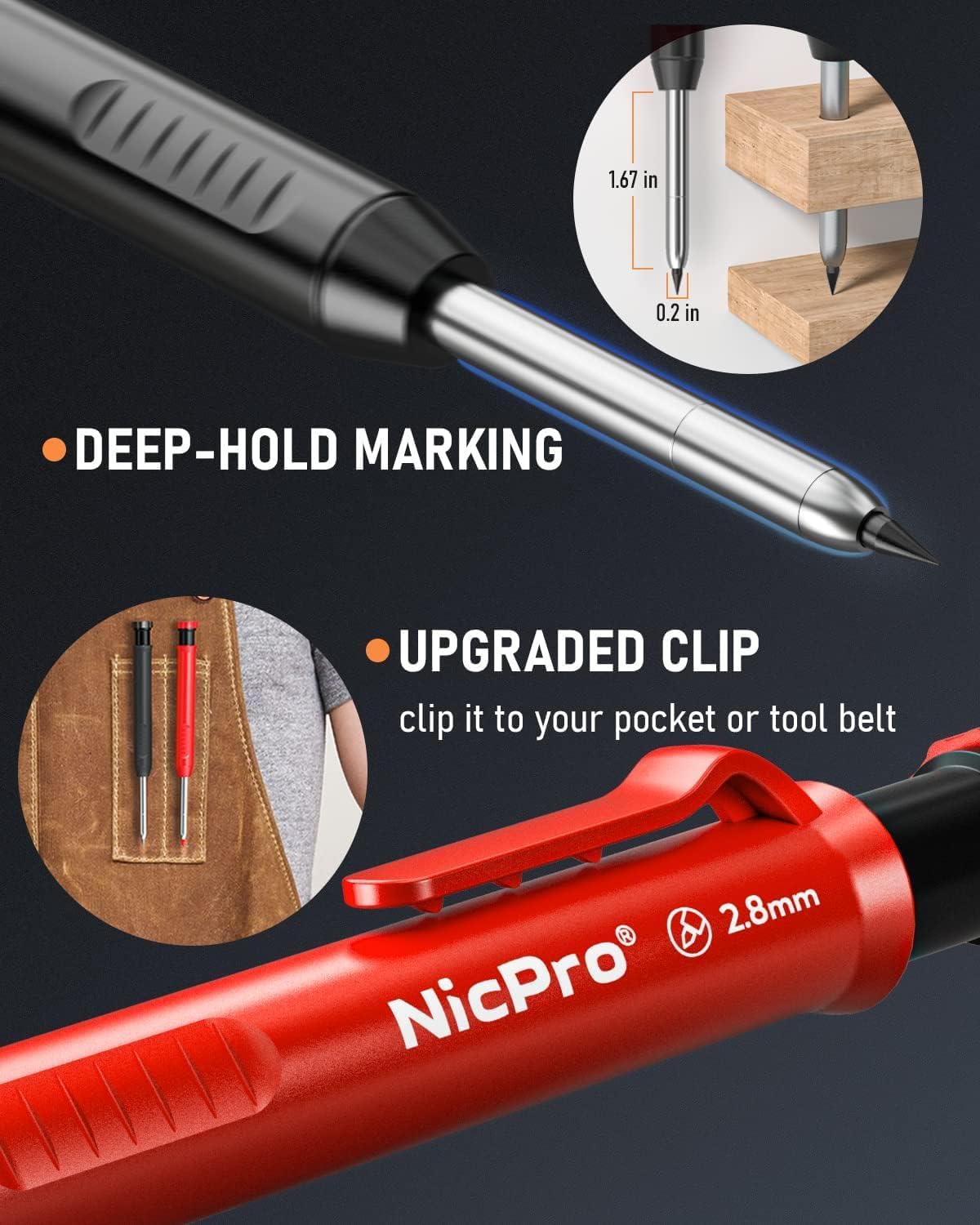 Thumbnail 1 de Nicpro Deep Hole Marker Pencil Set (6-colour carpenter pencil set with mechanical marker and built-in sharpener)